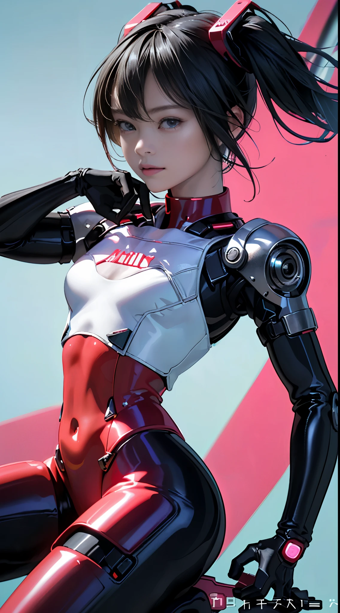 (highest qualityr:1.4 )、Mirai, cyberpunked、large buttockss、arrodillarse、Electronic visor attached to the face of a **************** with emphasis on the buttocks、(minifalda mostrando bragas Blanco:1.4)  ,Mirai Red latex body,Moda cyberpunk、Pose sexy、(Usar polainas amarillas en la parte inferior del cuerpo、(ciudad Tokio cyberpunkAI colors apocalyptic:1.4),  motor irreal:1.4,UHD,La mejor calidad:1.4, fotorrealista:1.4, textura de la piel:1.4, obra maestra:1.8,obra-prima, mejor calidad,（Hermosos ojos azules:1.4 ）,( neon pink cyborg),(Perfect anatomy:1.2),(convexo Dedos camello), (ciborg Mirai bodysuit white:1.4), (seaArt 2.1) ,(realistic )