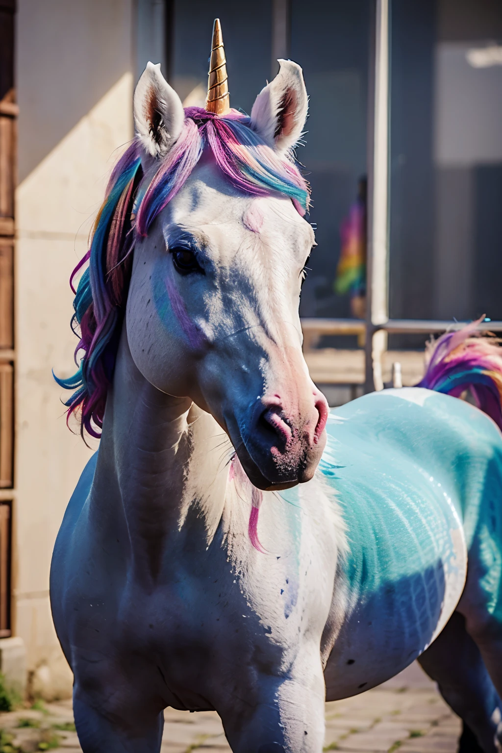 create a realistic image of a colorful unicorn with the name camila.