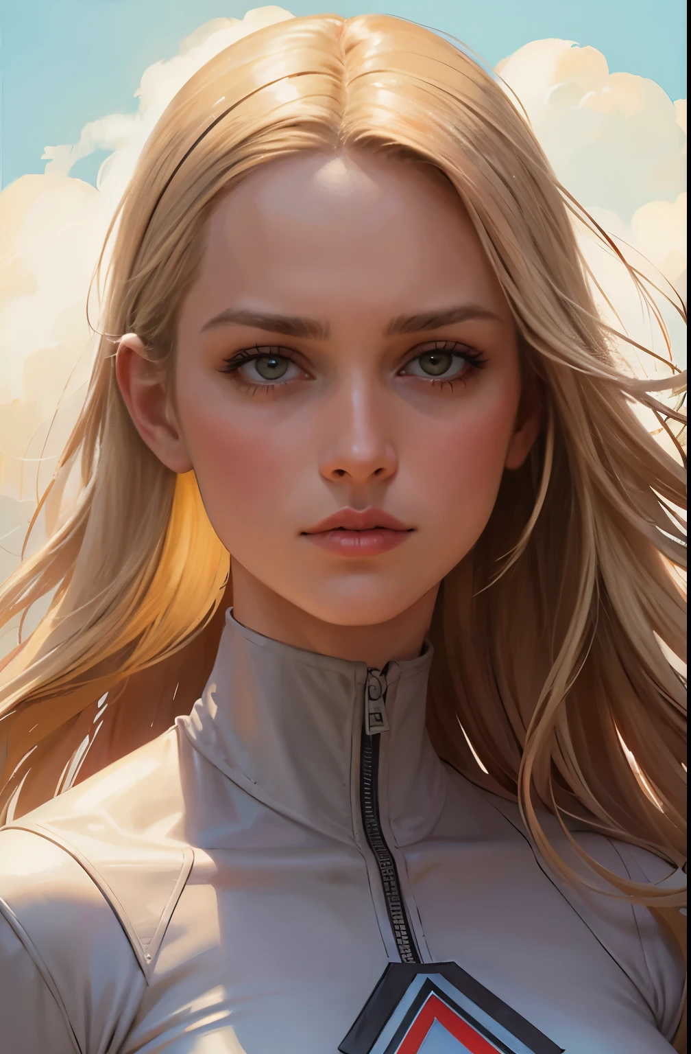 ((masterpiece)), (best quality), (cinematic),  (watercolor painting), a close up of a woman in a white shirt and white shorts, large breast, chubby, female doc savage, martin ansin, martin ansin artwork portrait, moebius + artgerm, beautiful comic art, joao ruas, by José Comas Quesada, portrait of emma frost, inspired by Vincent Lefevre, power girl, jamie mckelvie comic art, milo manara style
