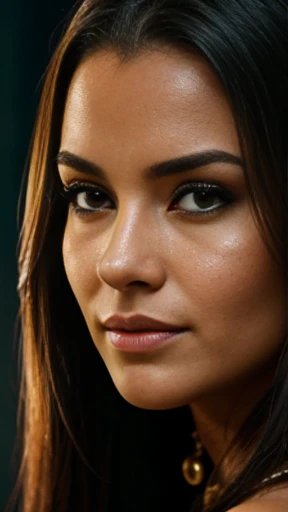Close up de uma garota,( pele bronzeada, pele perfeita, olhos grandes, olhos verde esmeralda, sobrancelhas em forma de arco, cabelo ruivo, (cabelo vermelho claro), mid hair, mostrar o busto, pele perfeita, rosto perfeito, vengeful expression.). She is known as Vendetta, (Vendetta is your name), genetically created to be a secret agent, resolveu rebelar-se, and lives to hunt its creators.