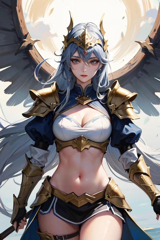 un primer plano de una mujer con armadura y cabeza con cuernos, Caballero femenino, Chica armadura, beautiful Caballero femenino, gorgeous female paladin, cuernos blancos reina demonio, fantasy paladin woman, Armadura blanca brillante, of a beautiful Caballero femenino, bikini armor Caballero femenino, female paladin, con elegante armadura plateada, knights of zodiac girl, fantasy knight, Chica con armadura de caballero