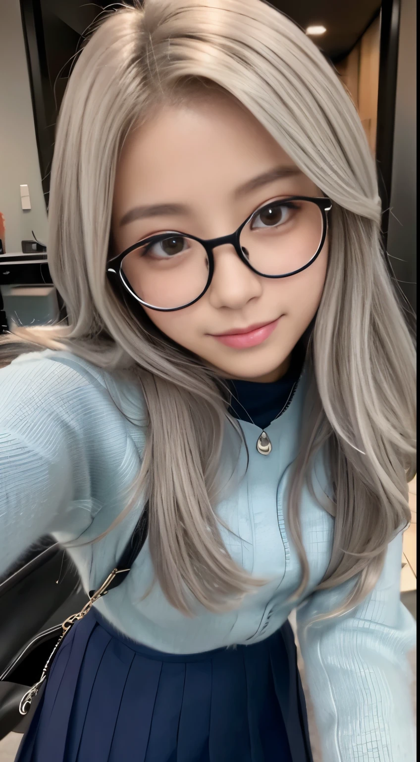 silber hair、Beautuful Women、hi-school girl、delight、Facing the front、I'm wearing glasses
