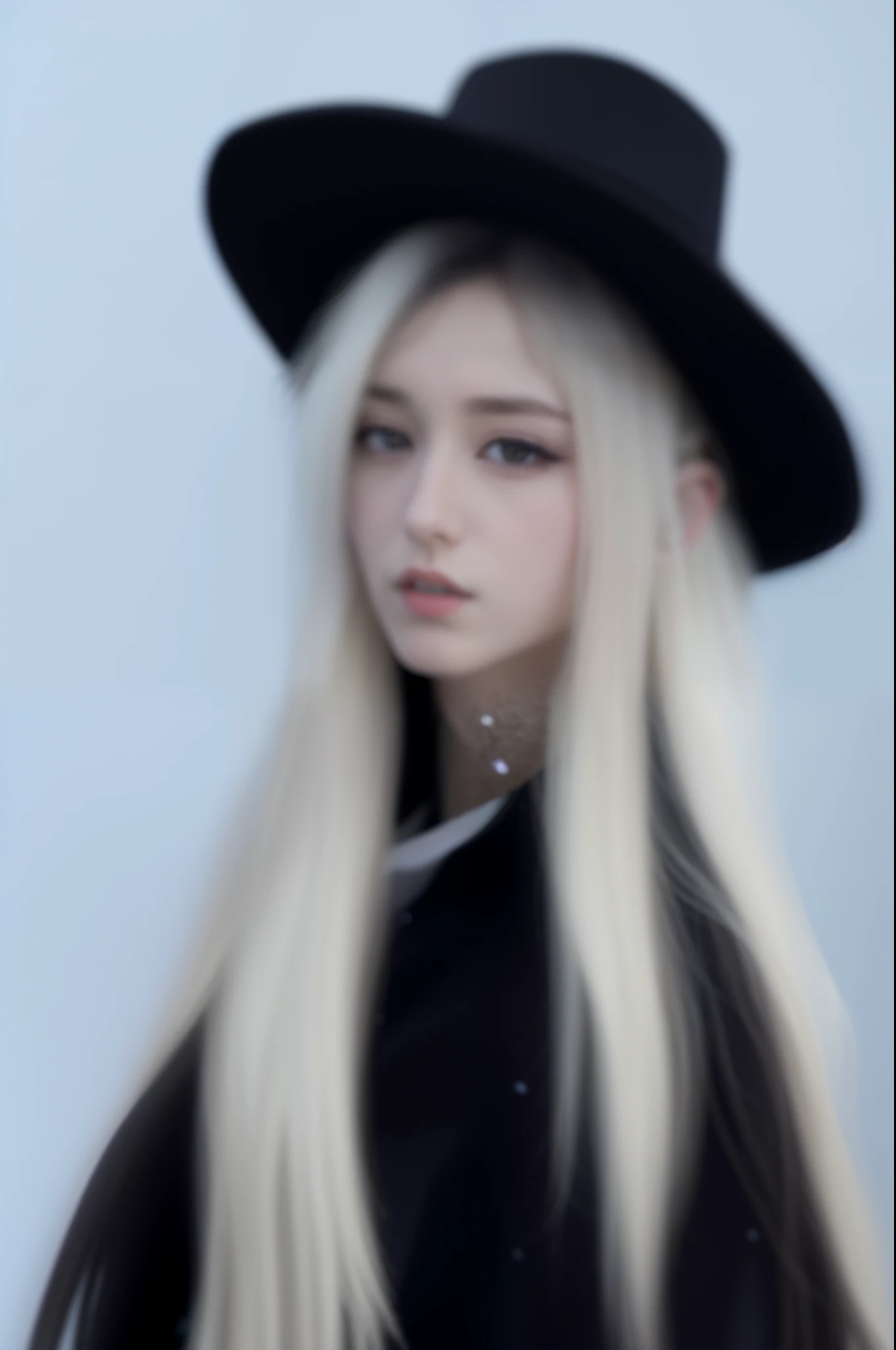 Franco-German image of a long-haired woman wearing a hat, Guweiz style artwork, in yuki, guweiz, only yuki i the background, 8k artistic german bokeh, Soft portrait shooting 8 K, pale yuki white skin, in the yuki, ulzzangs, yukiing, (yuki), Korean girls