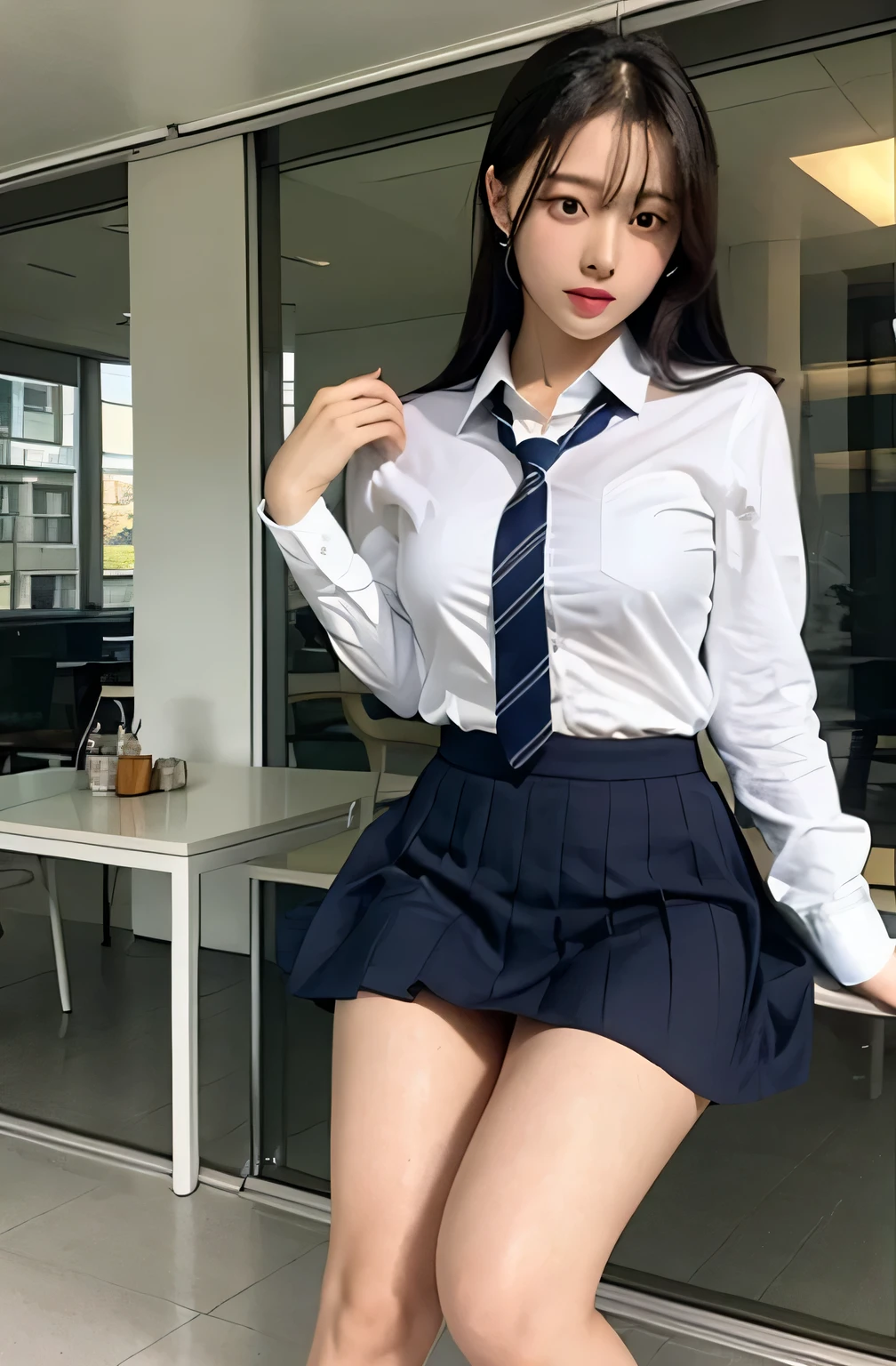 japanaese girl、 Girls、perfect body type、Transparency、discreet breasts、School Uniforms、Navy blue tie、Navy blue skirt、Shirt、Idol、Muchimuchi thighs、Infidelity rotten