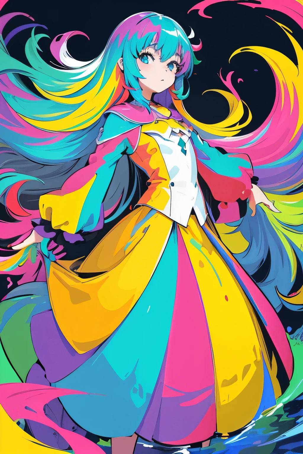 (flat color:1.1),(colorful:1.3),(masterpiece:1.2), best quality, masterpiece, original, extremely detailed wallpaper, looking at viewer,1girl,solo,floating colorful water