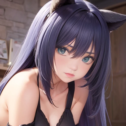 1girl, 1boy, hetero, penis, solo focus,  oral, fellatio, grabbing another's hair, irrumatio, twintail, hairholdingblowjob ((pov)), ((front view, look at viewer)), cum in mouth, big breast, red eyes,, cat ears:1.4, blue hair, Long hair, twin tails. mad girl, masterpiece,Top image quality,hight resolution,imagem 4k,Raw photo, {{{official art}}}, portrait, pov