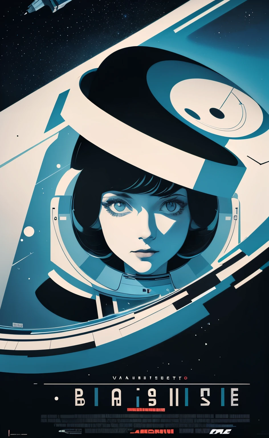 masterpiece, best quality, 1girl, space thriller movie poster, Bauhaus, shapes, lines, abstract