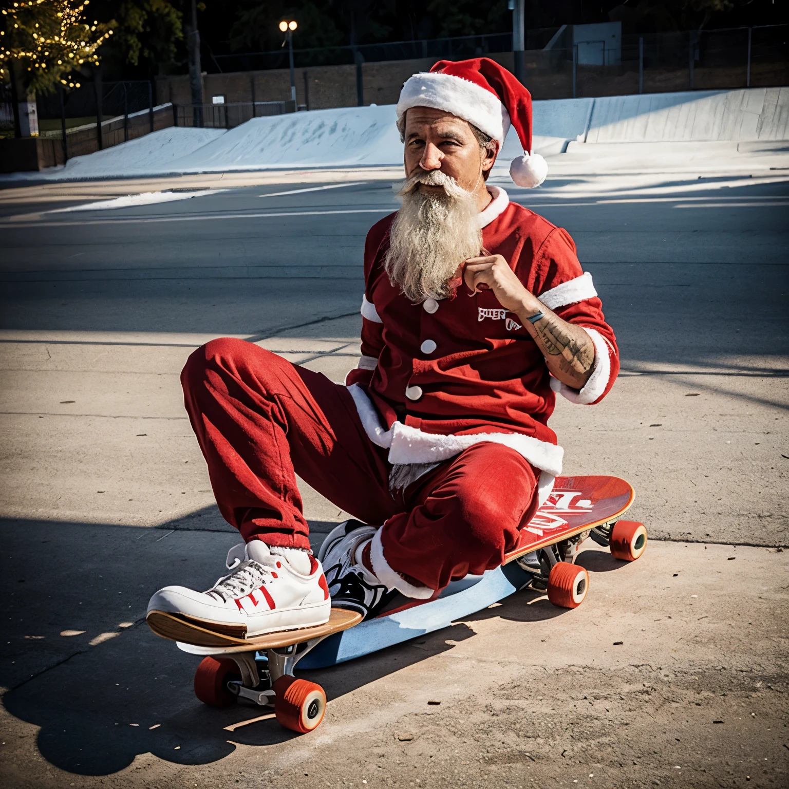 Draw to Santa Claus rinding skateboard