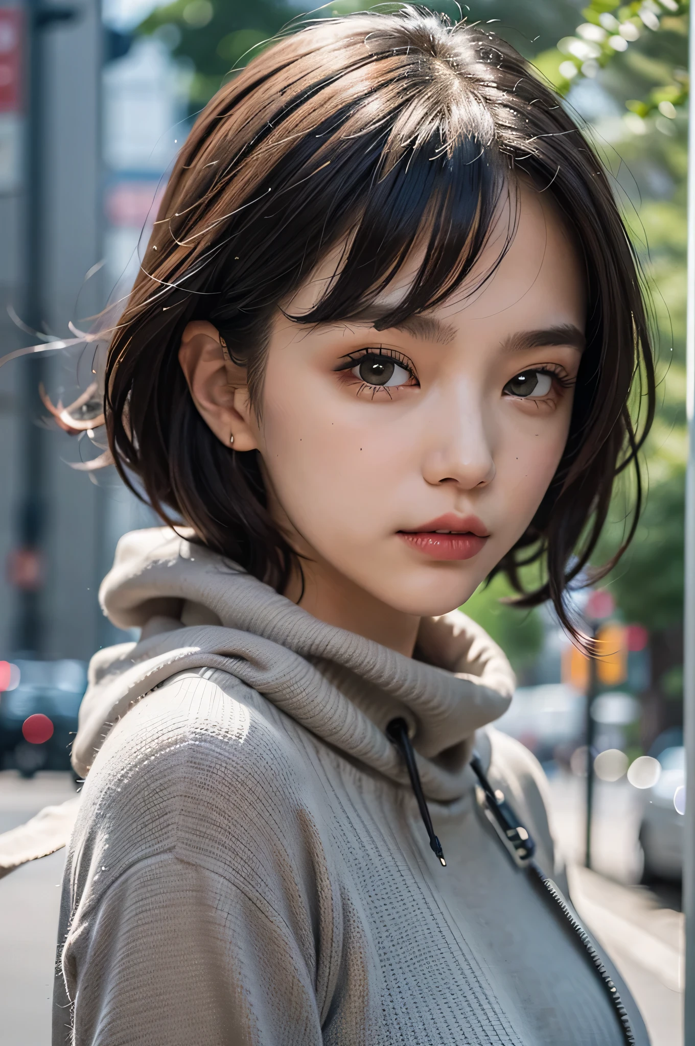 Beautiful anime girl with bust to waist /// (peculiarity) Wearing a detailed combat jumpsuit,Bring a scarf, upperbody shots, delicate skin, Menberuijujiao, Detailed eyes and pupils (and red lips), Detailed Bob Hairstyle, Intricate details and sharp, tmasterpiece, globalillumination, Real Shadow, bokeh, Best quality, photoactual, actual, 8K, 3D