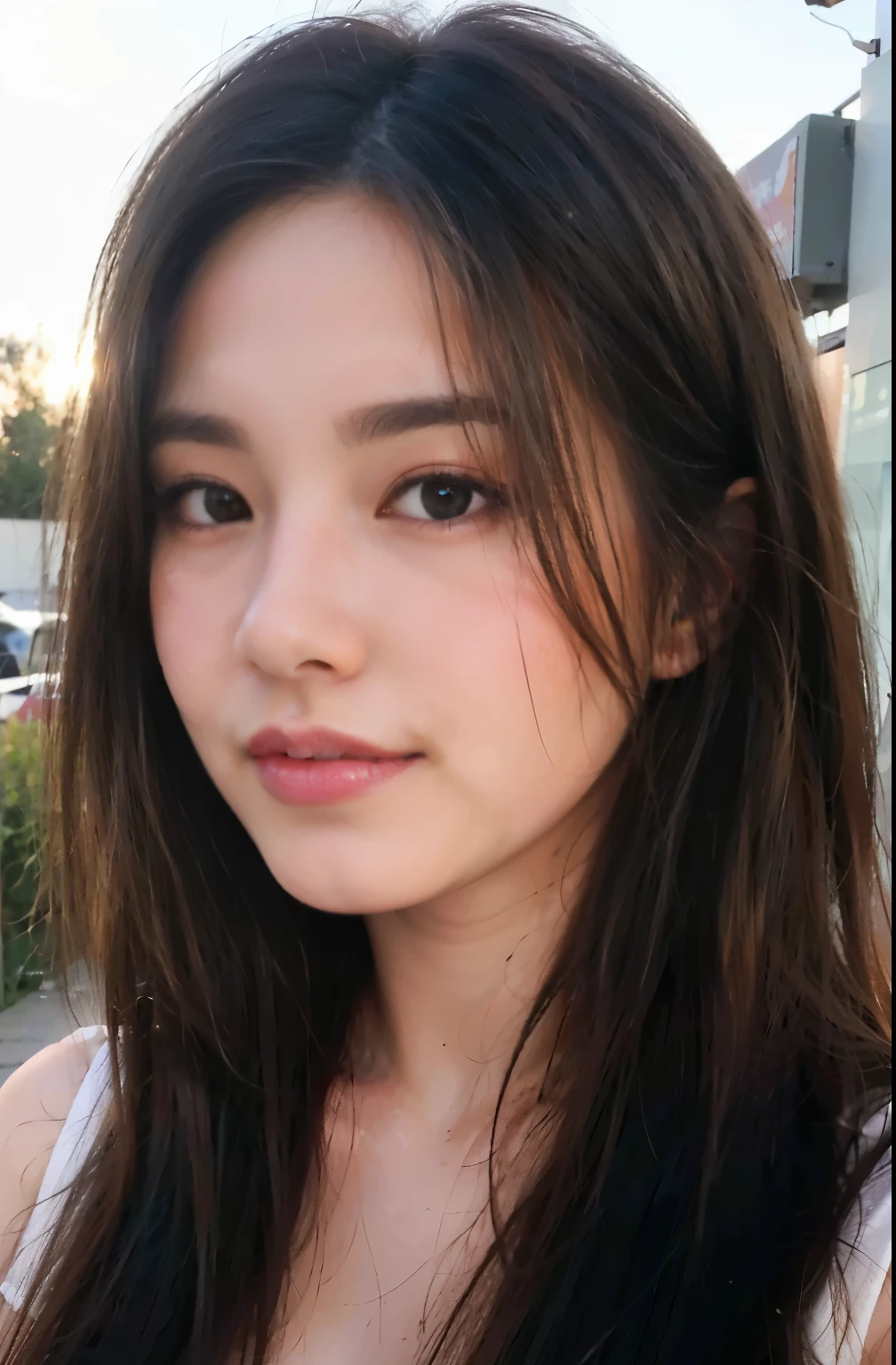 (8k, RAW photo, best quality, mastery:1.3), (realistic, photo-realistic:1.37), (looking viewer:1.331), (white hair), posing, Tokyo street, nightcityscape, cyberpunk city, soft light, 1girl, extremely beautiful face , Perfect body proportions, (small face: 1.1), bust, casual hairstyle, smile, big eyes, (Office uniform), mix4, detailed eyes