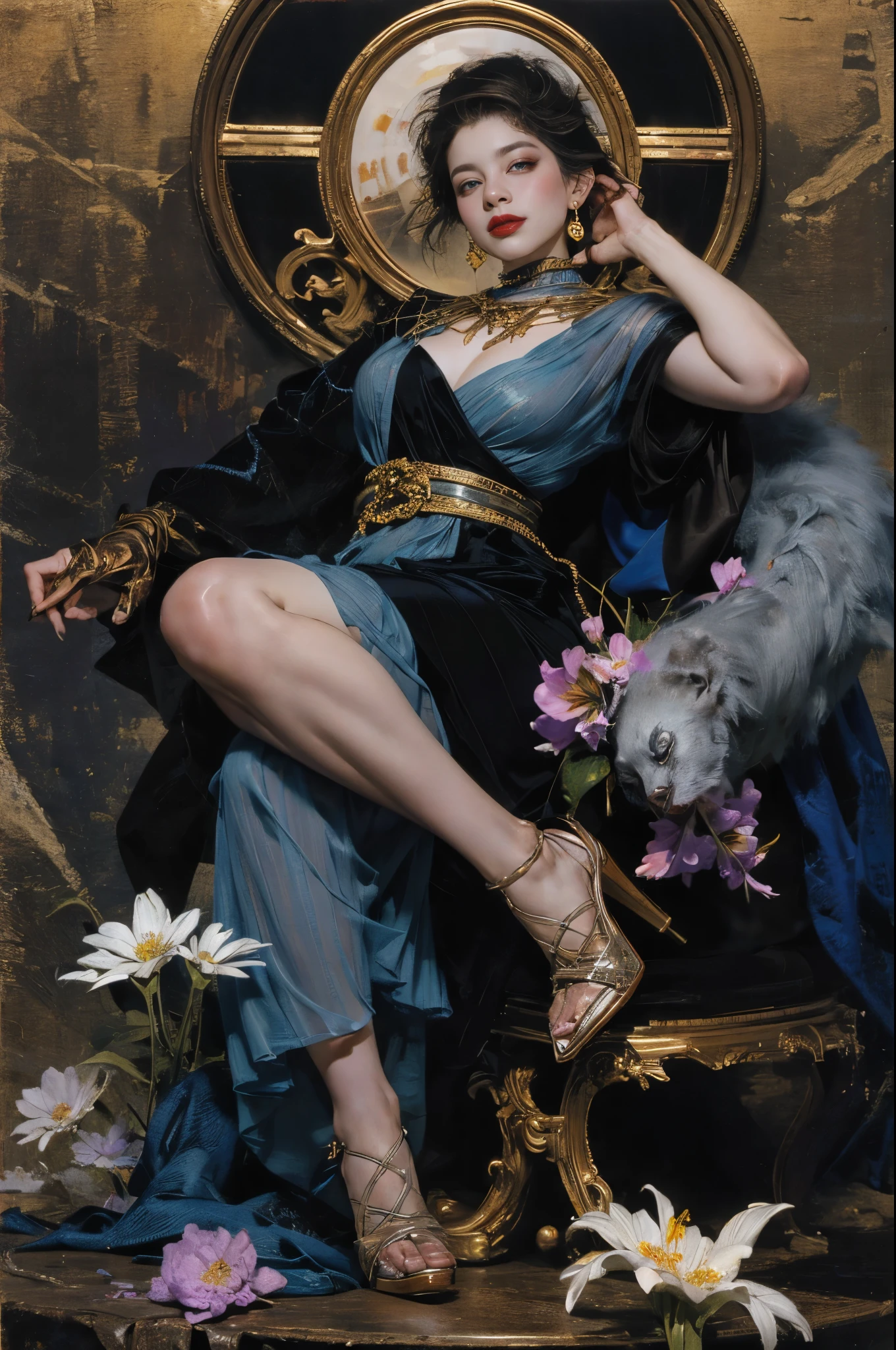 cabelos preto e longos, Victorious, Long eyelashes, light smile, Avas Beak, nurses帽, hyper realisitc, cellshading, stereograms, Standing Picture, Perspectives, Atmospheric perspective, Ramen, first person perspective, from below, ((nurses)),((surgical gloves)),((nurses装)),((whitestocking)),((high-heels)),((K-pop idol)),((Enchanting figure)),((delicate skin)),((beauitful face)), red lip stick,Satan,succubi,eBlue eyes,Clothes detailed patterns, lacivious pose,spread legitimacy, Sony FE , foreshortening, 8K, super detailing, Best quality, Anatomically correct, Award-Awarded, tmasterpiece, Acura,(((Flower bloom details))),(((tangled))),(((dynamicposes))),(((abstract backgrounds))),(((Lots of colors))),(((ear nipple ring))),(((Decorative painting))),Feminine elegance.Faki,oil painted,Impresionismo