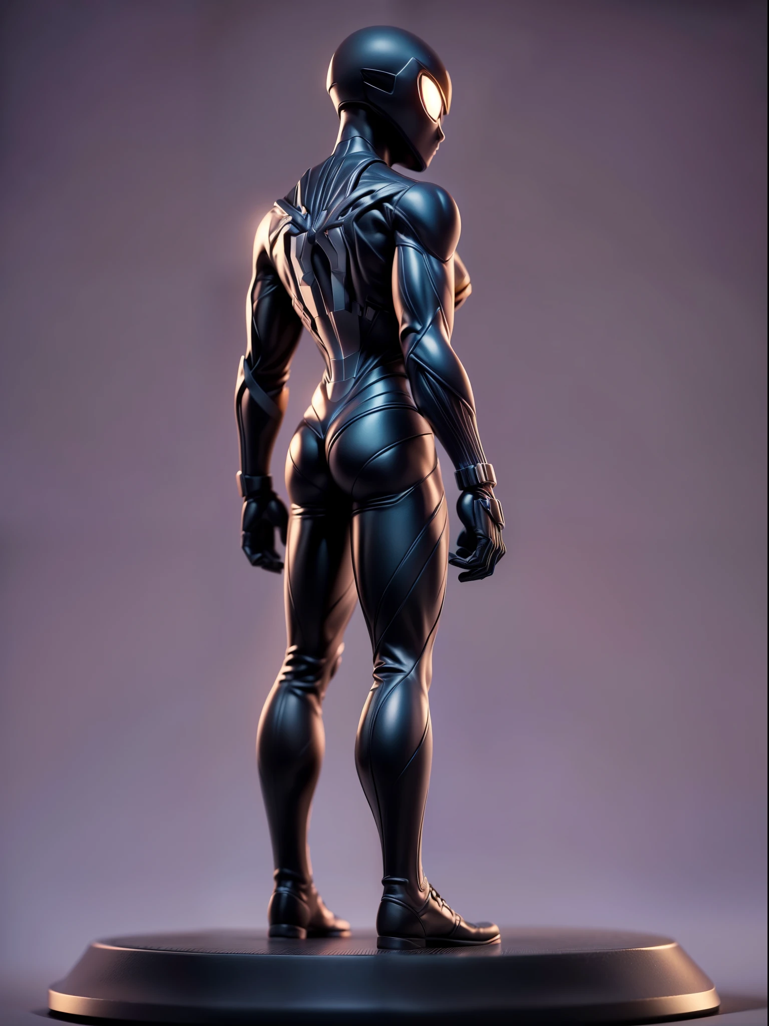 (Blind box toy style:1.3),((Full body shot)),(1 spiderman,solo)(((solo))),dreamy glow, plastic style, Clean black background, (circular base)( Global illumination, Ray tracing, hdr, unreal render,reasonable design, high detail, Masterpiece, Best quality, hyper HD, Cinematic lighting)