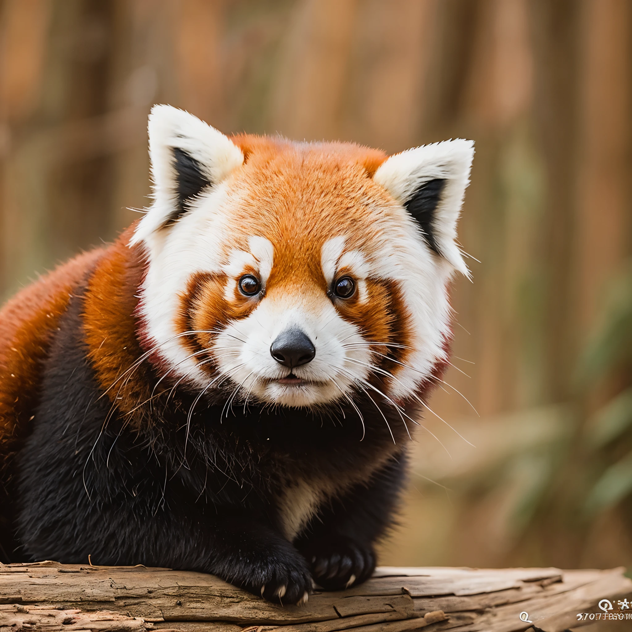 A highly detailed and lifelike portrait of a curious and playful red panda in its natural habitat. Pay close attention to the textures and colors of its fur, capturing its adorable features and inquisitive expression. Use warm earth tones to evoke a sense of coziness and warmth. --v 5 --q 2 --ar 1:1