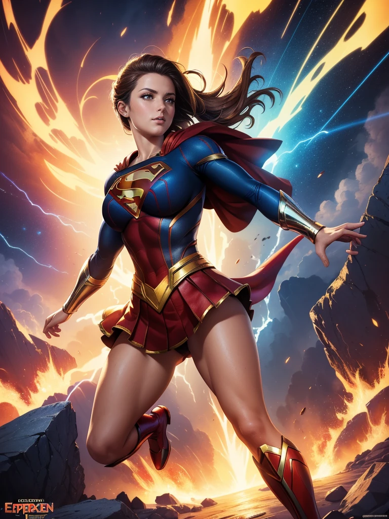 (Best Quality, masterpiece, ultra-detailer, 32K resolution, extremely detailed), Digital Painting, Abstract expressionist painting "Hyperion", character concept art portrait, Supergirl, Booty pose, gigantic breasts, catastrophe,
