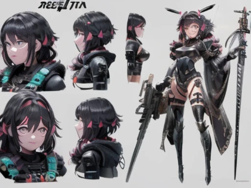((master part)), ( melhor qualidade), (character creation sheet), ( multiple angles expressions), Close up de uma garota,( pele clara, pele perfeita, olhos grandes, olhos verde esmeralda, sobrancelhas em forma de arco, cabelo ruivo, (cabelo vermelho claro), mid hair, (foco no rosto), pele perfeita, rosto perfeito, vengeful expression.). She is known as Vendetta, (Vendetta is your name), genetically created to be a secret agent, resolveu rebelar-se, and lives to hunt its creators.