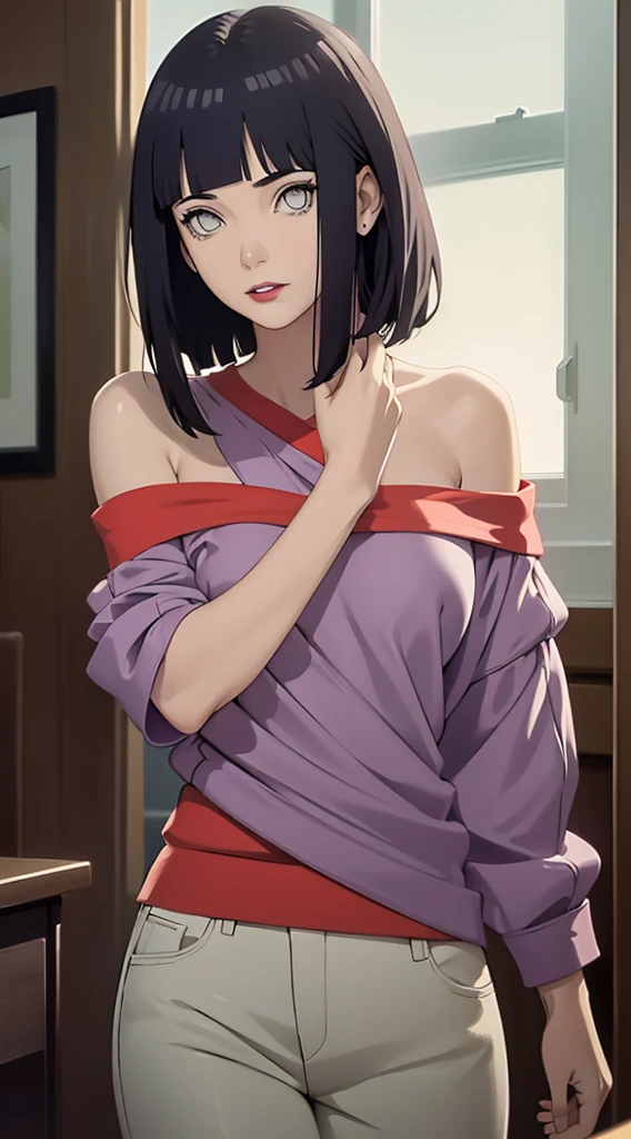 (1girl), (solo), (nagisa), small breast, mature woman in (bathrobe) laying on a bed, japanese goddess, short hair, black hair, realistic sensual gravure idol, sexy pose, embrassed, shy, on the bed, necklace, earrings, bathrobe, lace trimmed, thigh high stockings, night, CityView, city lights, skyscraper, (near the bed), luxury hotel, luxury bedroom