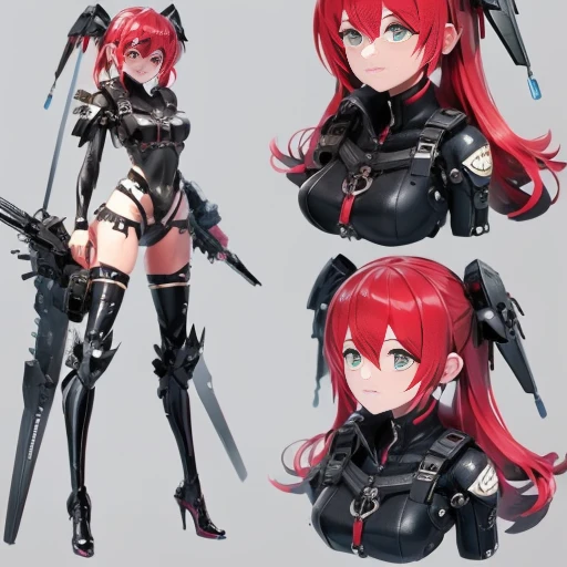 ((master part)), (best quality), (character creation sheet), (multiple angles expressions), Close up of a girl,(fair skin, perfect skin, big eyes, emerald green eyes, arched eyebrows, red hair, (light red hair), mid hair, (focus on face), perfect skin, perfect face, vengeful expression.). She is known as Vendettendetta is your name), genetically created to be a secret agent, decided to rebel, and lives to hunt its creators.