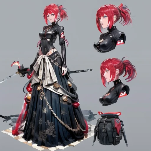 ((master part)), (best quality), (character creation sheet), (multiple angles expressions), Close up of a girl,(fair skin, perfect skin, big eyes, emerald green eyes, arched eyebrows, red hair, (light red hair), mid hair, (focus on face), perfect skin, perfect face, vengeful expression.). She is known as Vendettendetta is your name), genetically created to be a secret agent, decided to rebel, and lives to hunt its creators.