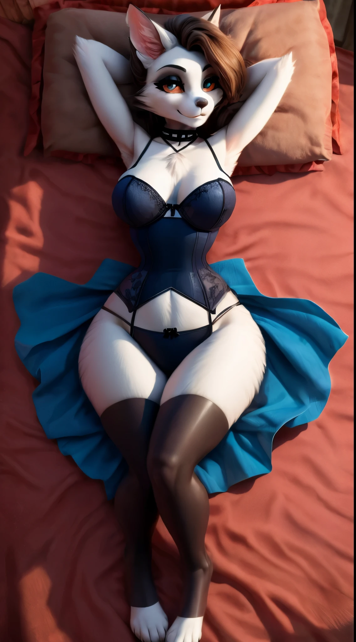 Choker. little chest. huge hips. bow. Bustier. Transparent nightie. Lying. (Very High Definition. 8K)
