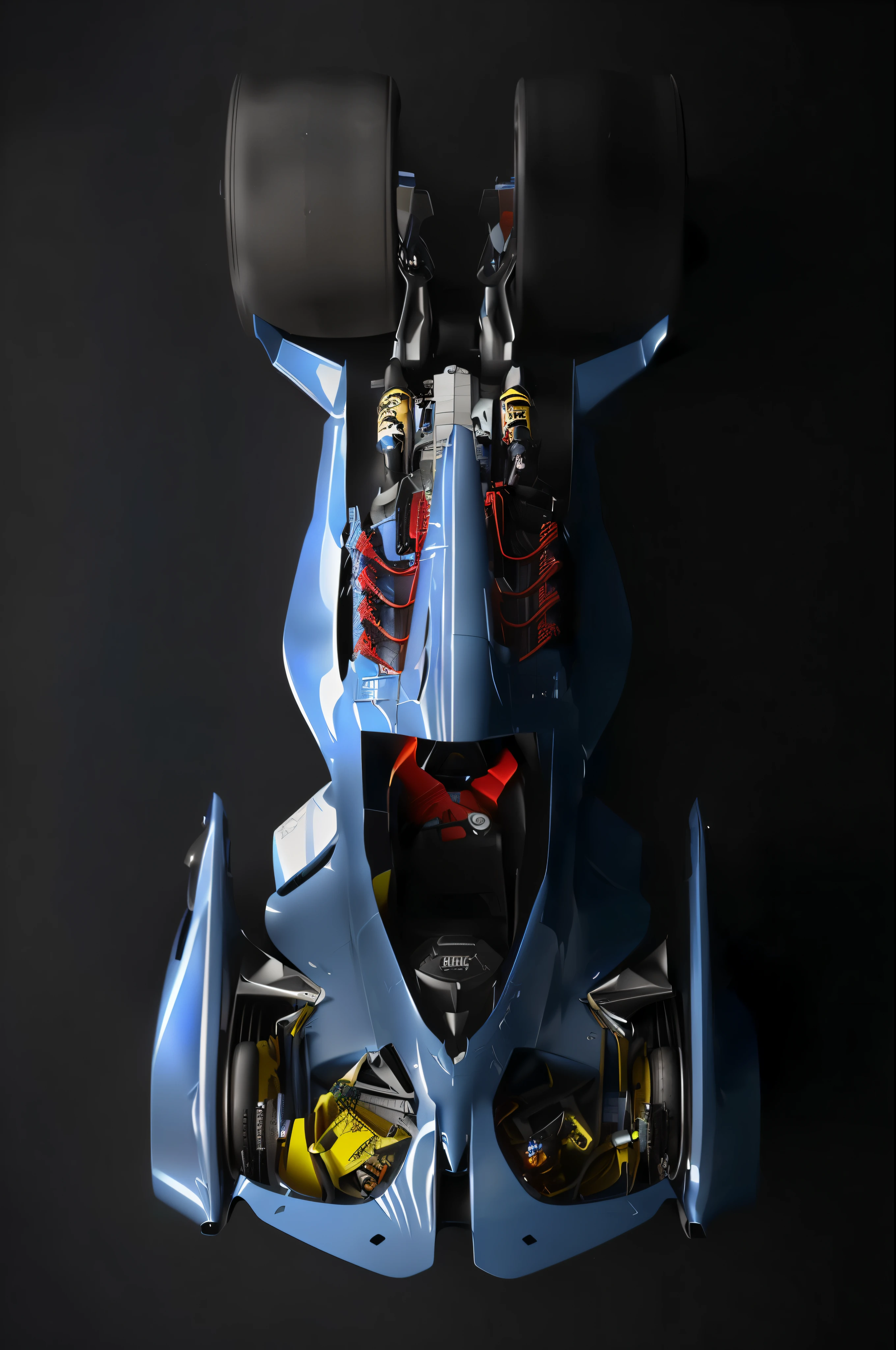 a close up of a blue race car with a lot of tools, badass batmobile car design, hyper detailed 3d render, hyper detailed 3 d render, octane highly render, highly detail. octane render, vehicle concept photo!!, extreme hight detail, batmobile, octane engine render, top-down view, top - down view, highly photographic render