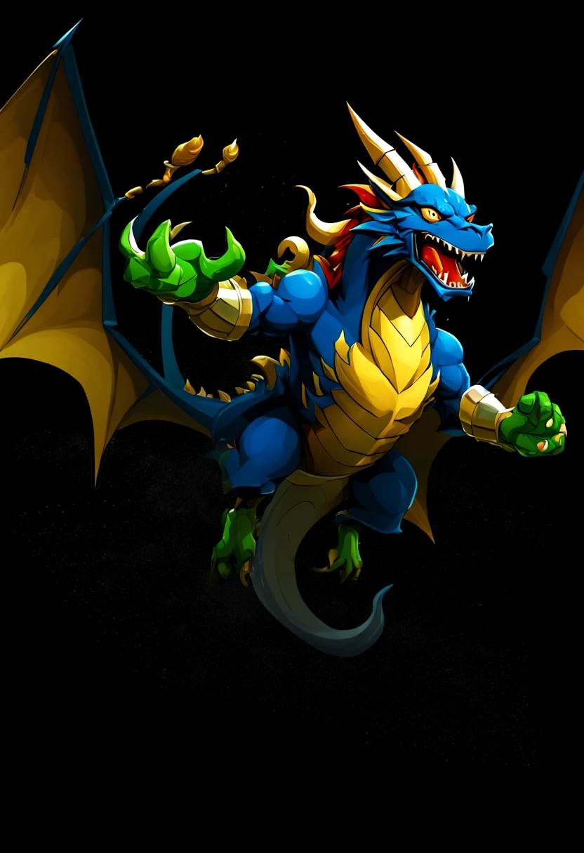 um dragao humanoide jovem voando,smug, Background Story,black Background Story,arte por ncrender,