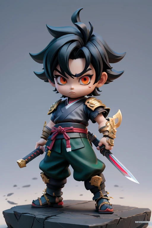 a close up of a toy figure of a kid with a sword, anime styled 3d, stylized anime, badass anime 8 k, high detail iconic character, samurai boy, trigger anime artstyle, demon slayer rui fanart, realistic anime 3d style, anime figurine, 3 d render official art, small character. unreal engine 5, otaku gangasta