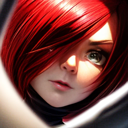 ((masterpiece)), (best quality), (character face concept), Close-up of a girl's face, (fair skin, perfect skin, big eyes, emerald green eyes, arched eyebrows, red hair , (light red hair), medium hair, (Focus on face), perfect skin, perfect face, vengeful expression.).  She is known as Vendettendetta is her name), genetically created to be a secret agent, decided to rebel, and lives to hunt her creators.