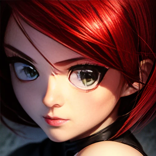 ((masterpiece)), (best quality), (character face concept), Close-up of a girl's face, (fair skin, perfect skin, big eyes, emerald green eyes, arched eyebrows, red hair , (light red hair), medium hair, (Focus on face), perfect skin, perfect face, vengeful expression.). She is known as Vendettendetta is her name), genetically created to be a secret agent, decided to rebel, and lives to hunt her creators.