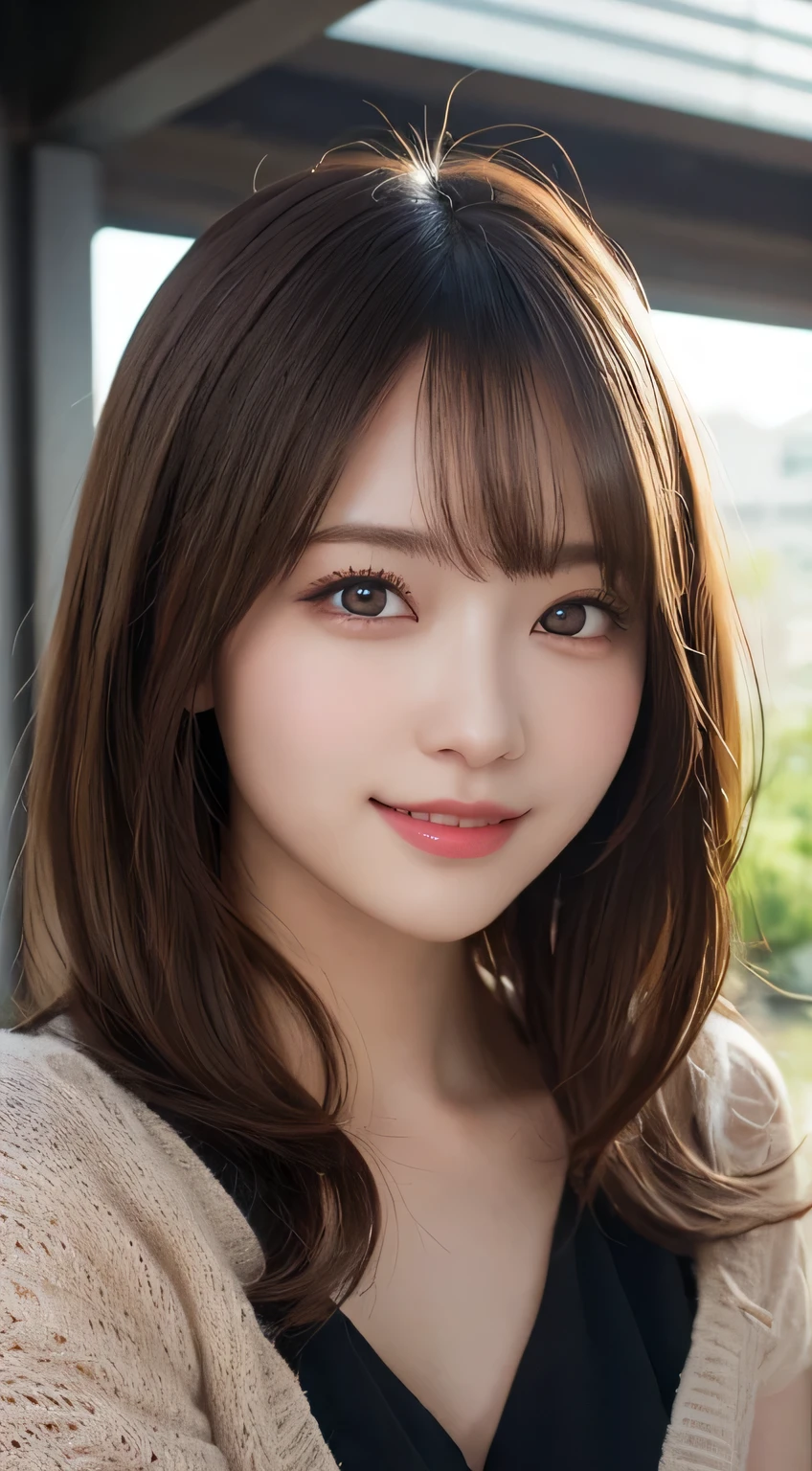 masutepiece, Best Quality, Illustration, Ultra-detailed, finely detail, hight resolution, 8K Wallpaper, Perfect dynamic composition, Beautiful detailed eyes, doress,Medium Hair, Big are visible, Natural Color Lip, Random and sexy poses,Smile,20 years girl