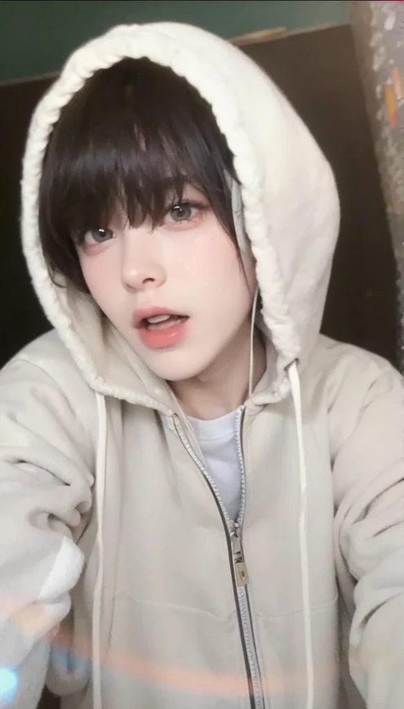 20 years old male, beige hoodie