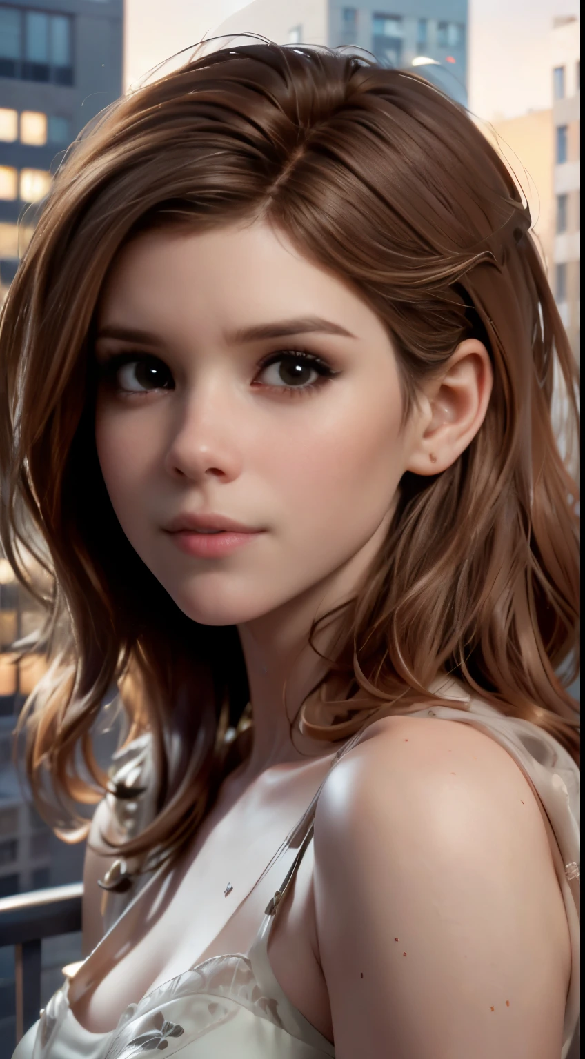 photo of Kate Mara, RAW, beautiful woman, ((portrait)), ((detailed face:1.2)), ((detailed facial feature, detailed skin, clear skin), (perfect proportioned body), (wearing a colorful dress) (high detailed city environment, apartment balcony), (realistic photo, best quality, detailed), (8k wallpaper), (cinematic lighting, dramatic lighting) (sharp focus, intricate)