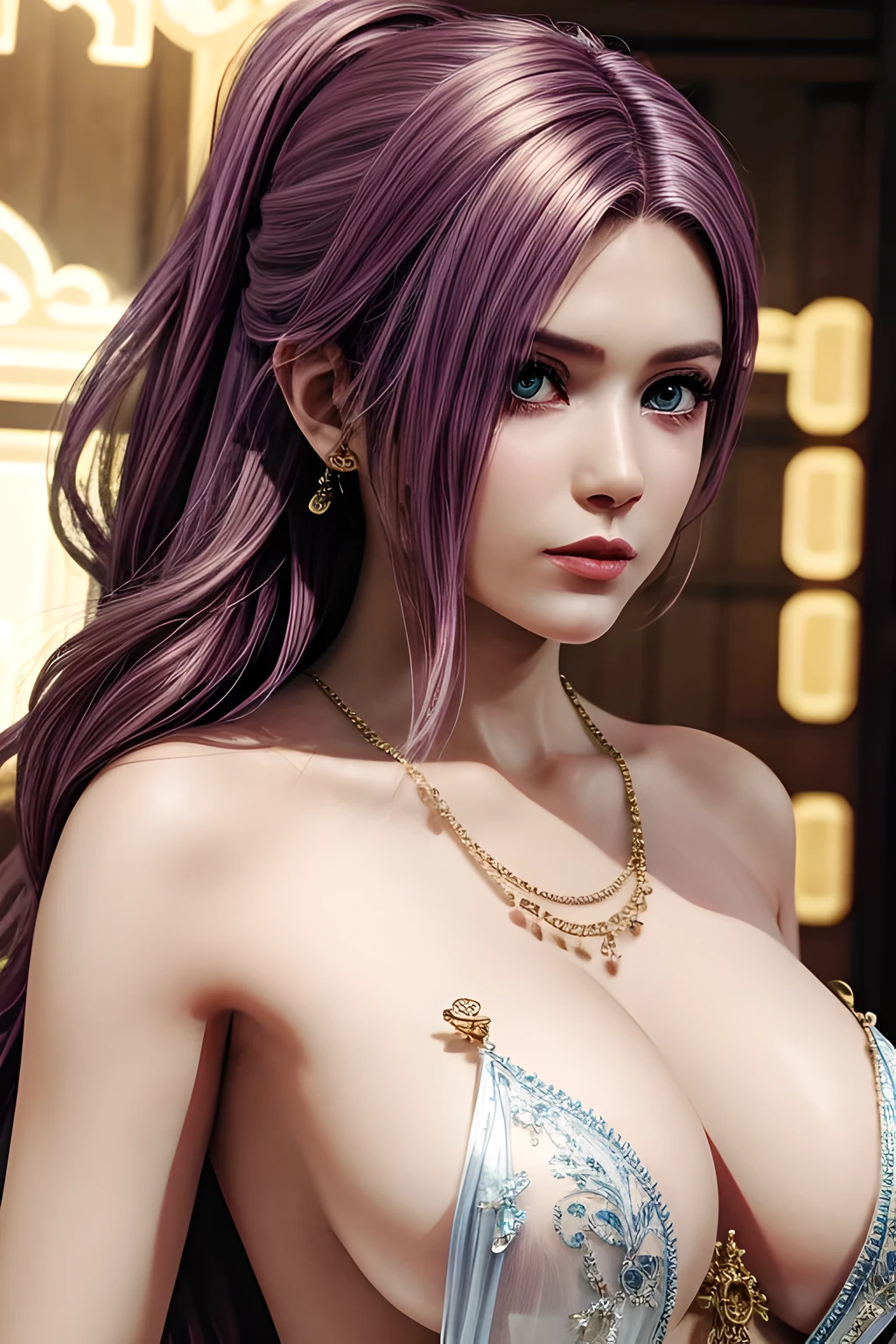 1个Giant Breast Girl,Elise,(bejeweled evening gown:1),Tattooed with,鎖骨,gigantic cleavage breasts,tmasterpiece, Best Picture Quality,of a real, detailed,8K,number art,detailed头发,(of a realistic, photo-of a realistic:1.37),Amazing Cleavage, finely detailled,movie soft light,full bodyesbian,