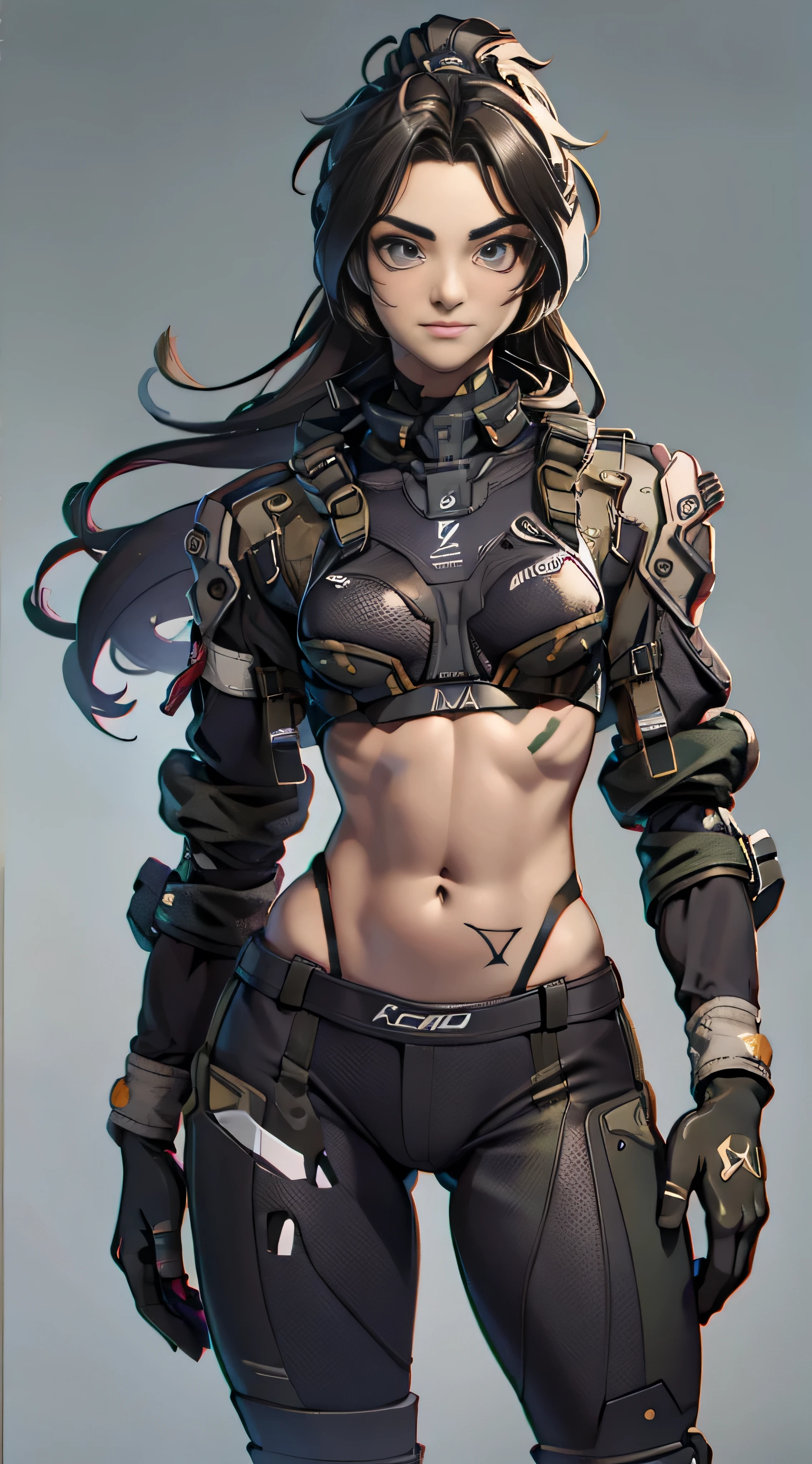 11:23(((Best quality: 1.4))),(Unbeatable masterpiece), (hyper HD),(Hyper-realistic 8k CG)、(of clothes'University teacher'don't show your waist)(dark colored hair) ((( body))), (((1 girl in))), 25-year-old American soldier with perfect body,,Beautiful and well groomed face,muscular body:1.2,detailed solid color jacket, (Pictures from head to thighs), Complex equipment, Dark Green,long trousers,Close-fitting clothes are dark,With white stars and off-white stripes,,,,,Metal electronic parts for armor, Poison tattoos )