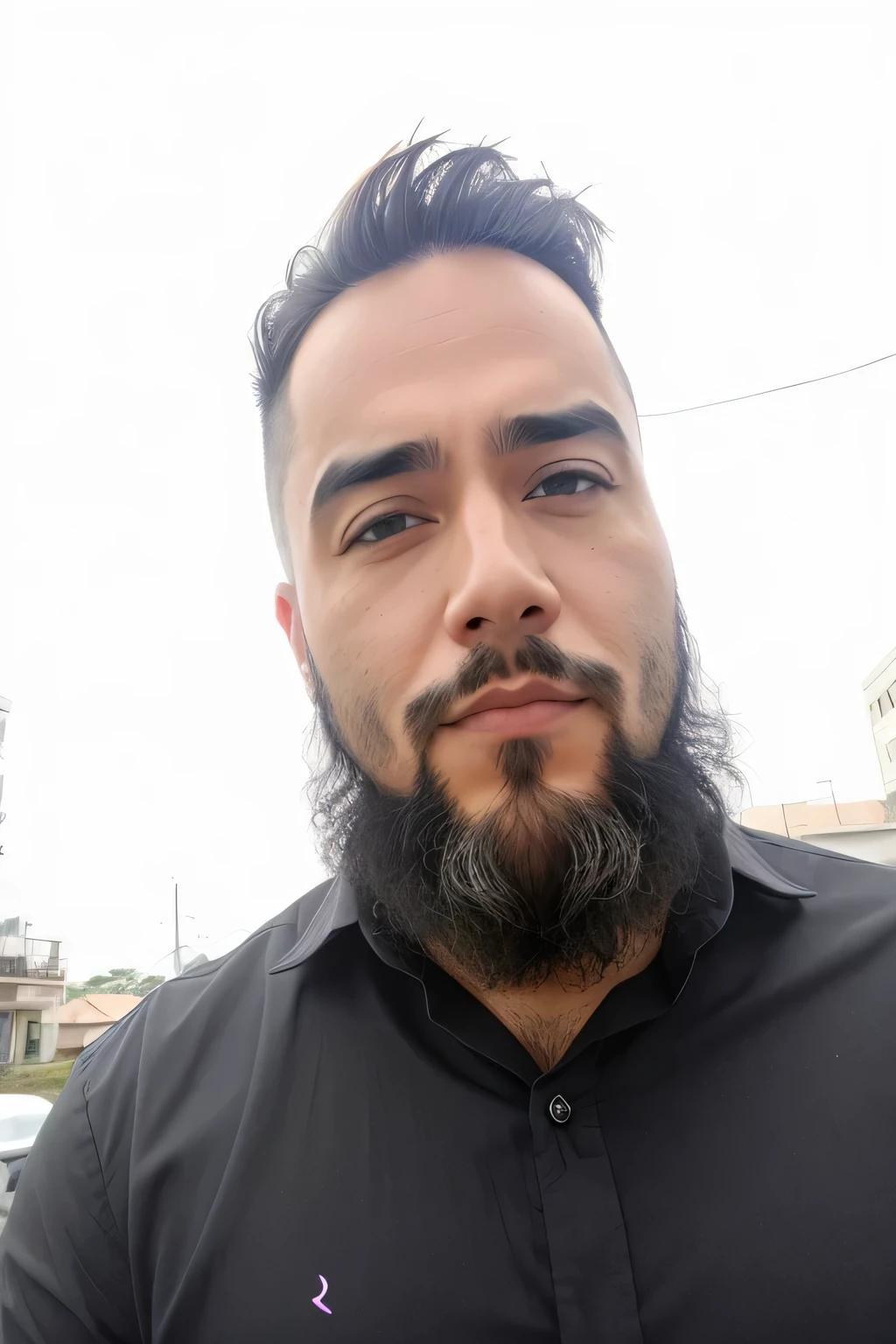 there is a man com barba e camisa preta, anime realist