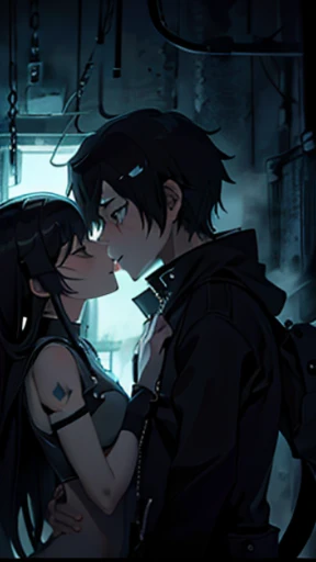 a naked handcuffed mato kuroi from black rock shooter getting raped by an emo guy in a blue lagoon, night, moon,  sex ,rape ,forced, sexual intercourse,  male in picture, guy in picture  ,  anime style ,  guy in picture, male in picture,  sex slave, futuristic