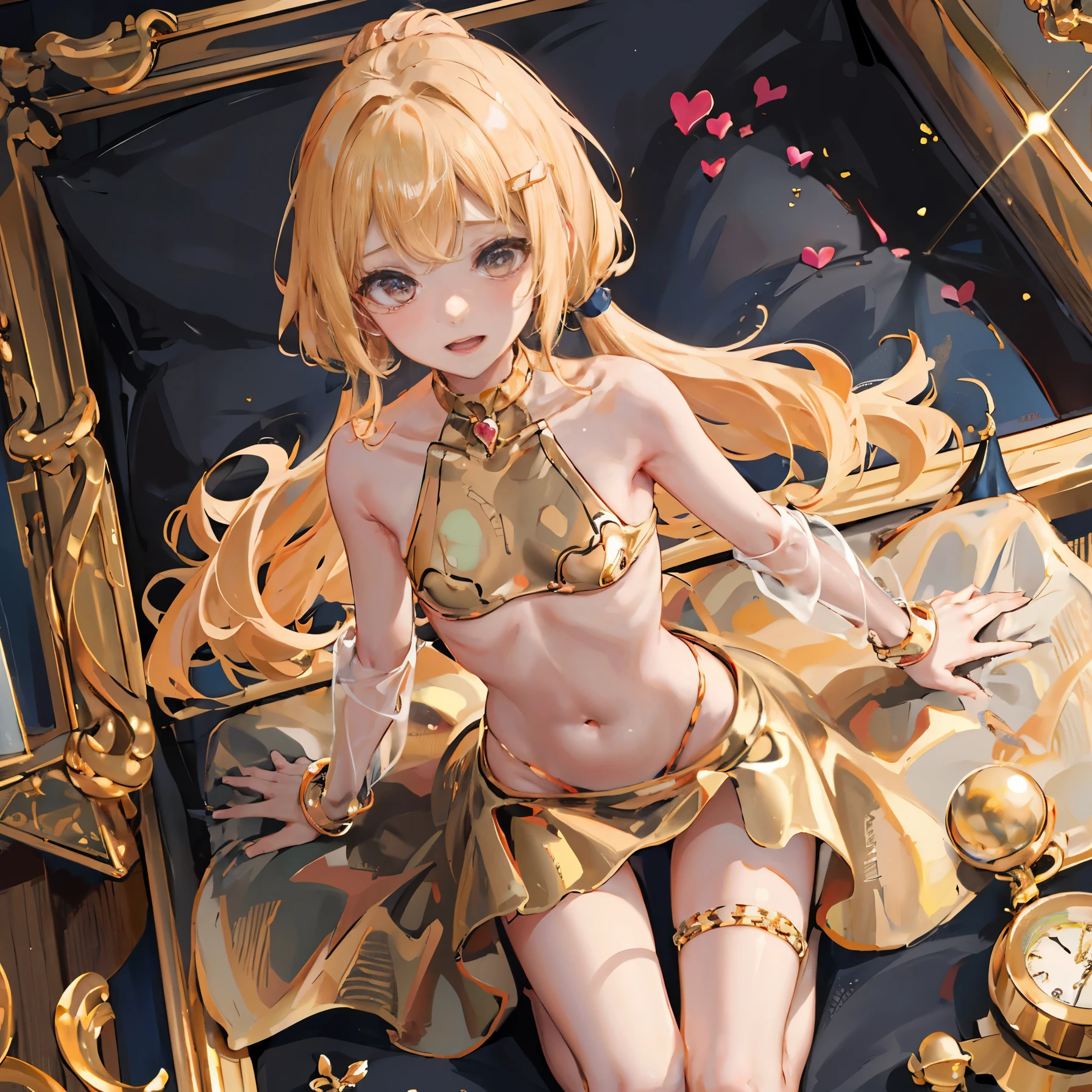Perfect picture,,With the theme of golden castle,golden treasure room,Golden dress,{by a boy}{barechested}{humiliating},{ssex},12-year-old girl,4K picture quality, Cinematic,,{Gamine},{small body and chest,,,,}, a blond,cute little, perspiring