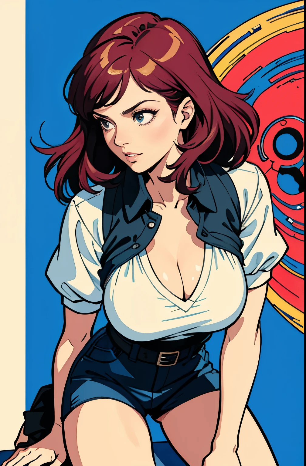 ((masterpiece)), (best quality), (cinematic), (watercolor painting), 1girl, solo, a woman in a white shirt and high waisted shorts, large breast, chubby, martin ansin, martin ansin artwork, moebius + artgerm, beautiful comic art, joao ruas, by José Comas Quesada, Snow White , inspired by Vincent Lefevre, jamie mckelvie comic art, milo manara style, full body, cleavage,