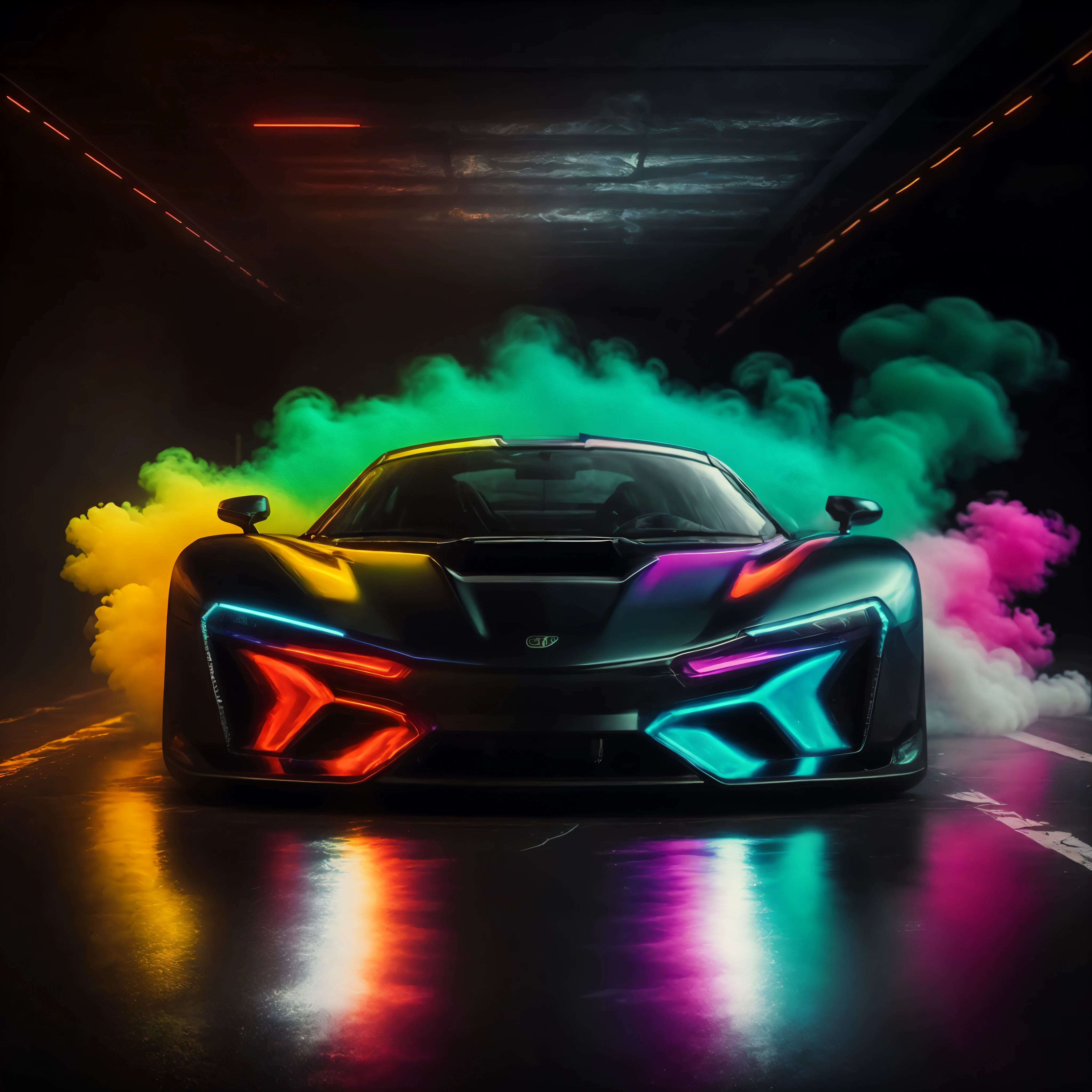 a colorful car with smoke coming out of it, colorful 8 k, hyper colorful, neon fog, hq 4k phone wallpaper, stunning colors, wallpaper 4k, wallpaper 4 k, hq 4k wallpaper, car with holographic paint, wallpaper mobile, incredible colors, hypersaturated, colorful glow, 8k stunning artwork, supercar, highly colorful