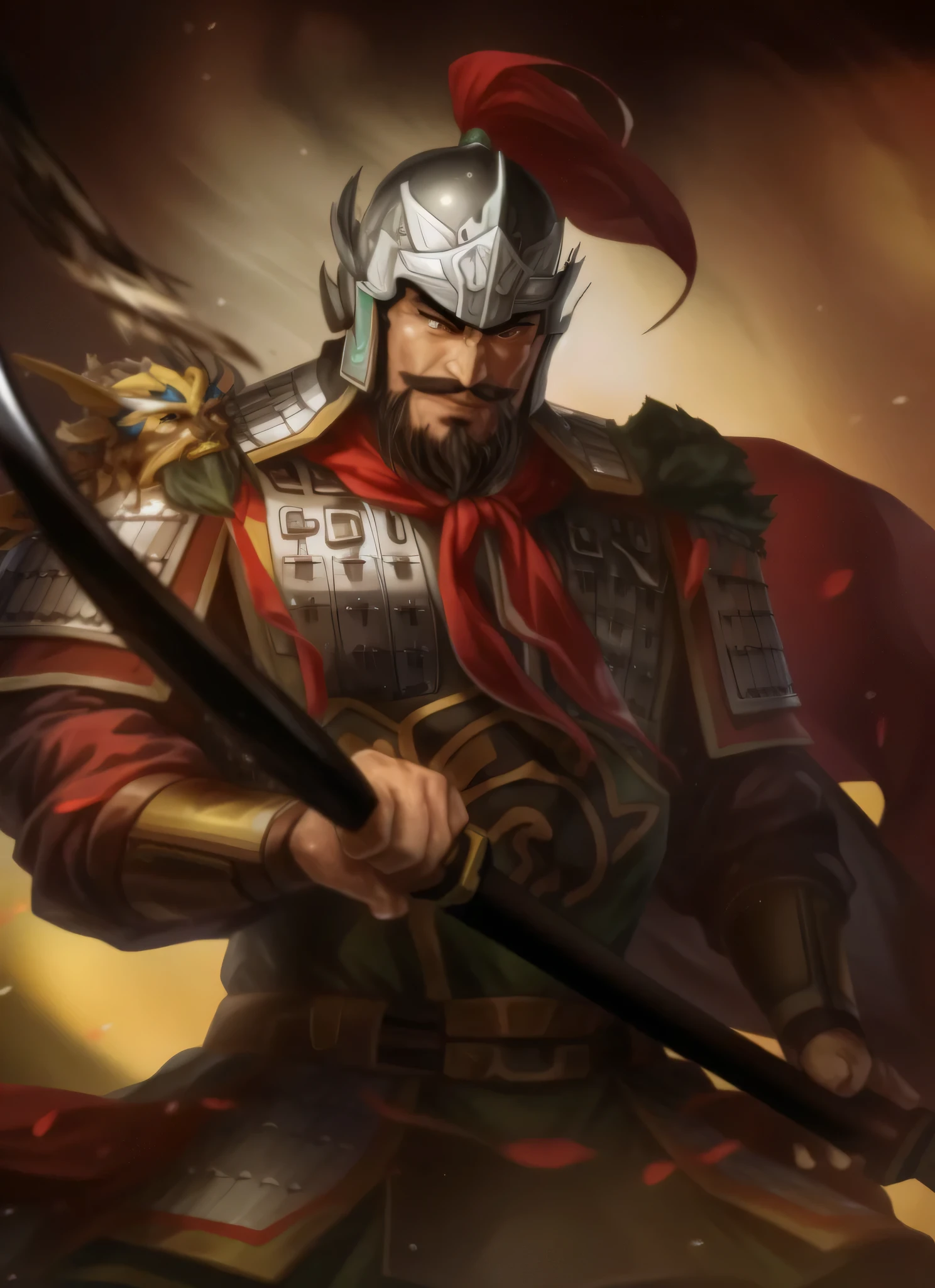 One in armor、Close-up of man holding sword, guan yu, inspired by Li Kan, Inspired by Hu Zaobin, Inspired by Huang Shen, inspired by Wu Bin, Inspired by Huang Ding, Inspired by Zhibai, bian lian, Inspired by Lu Zhi, Inspired by Guo Chun, inspired by Zhang Wo, Chinese samurai