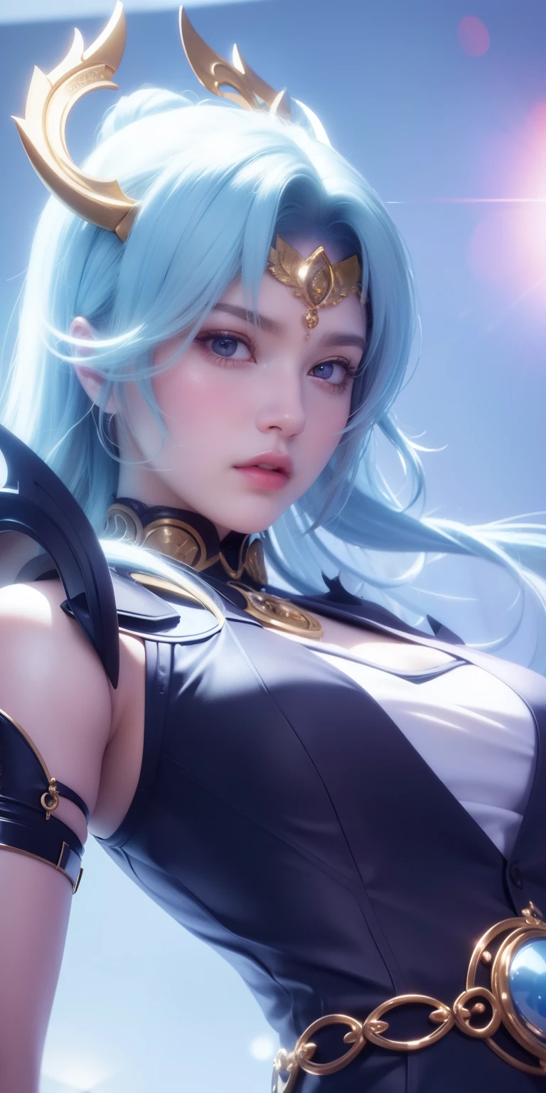 Close-up of a girl with a sword, highly detailed fantasy character, intricate beautiful anime style CGI, demon woman, suitable for white horns, Fantasy with 4K detail, Legendary character with high detail, beautiful biomechanical elf, complex fantasy character, High detail and very clear and complex art.. Octane render, 3D character rendering 8K , whole body