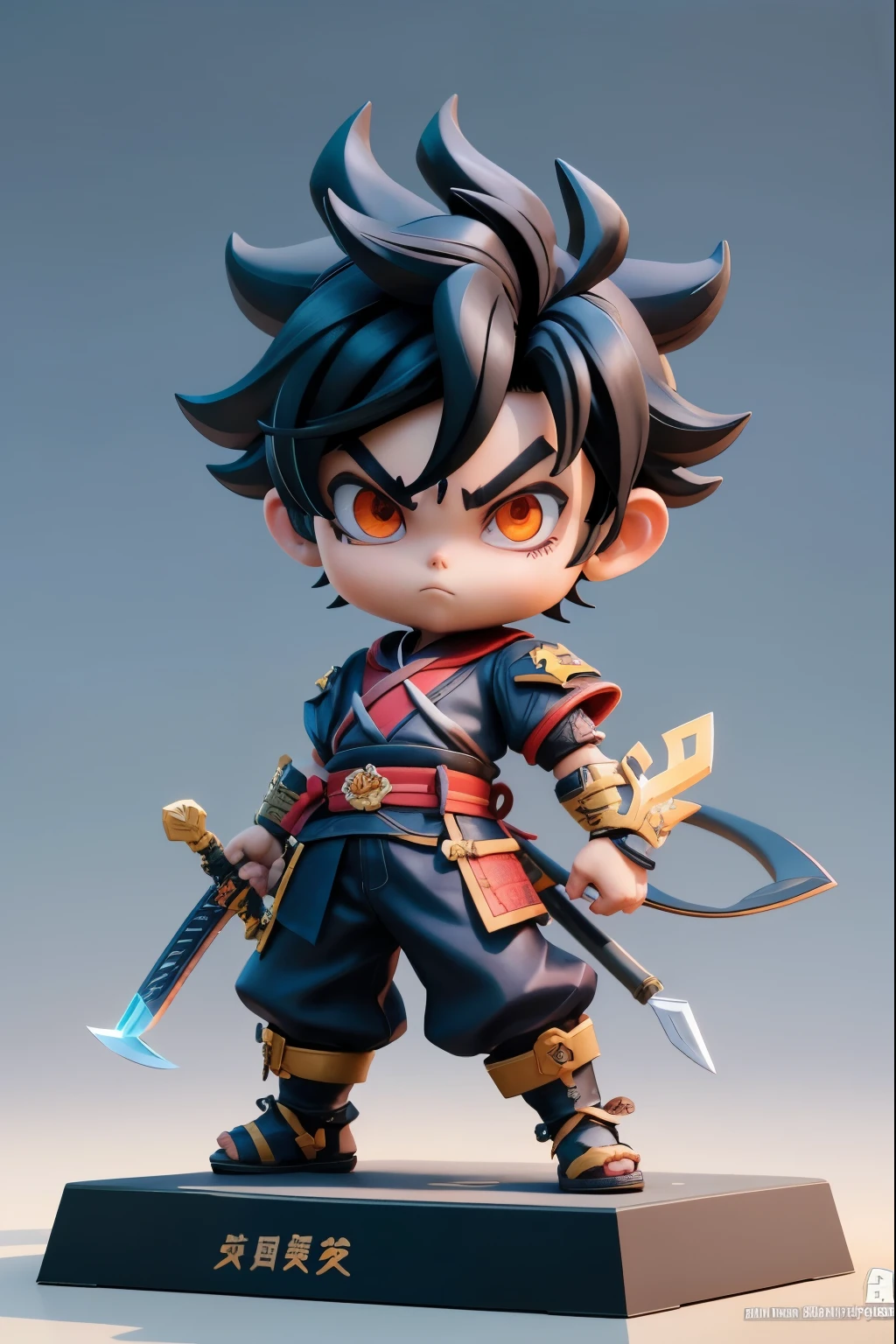 a close up of a toy figure of a kid with a sword, anime styled 3d, stylized anime, badass anime 8 k, high detail iconic character, samurai boy, trigger anime artstyle, demon slayer rui fanart, realistic anime 3d style, anime figurine, 3 d render official art, small character. unreal engine 5, otaku gangasta