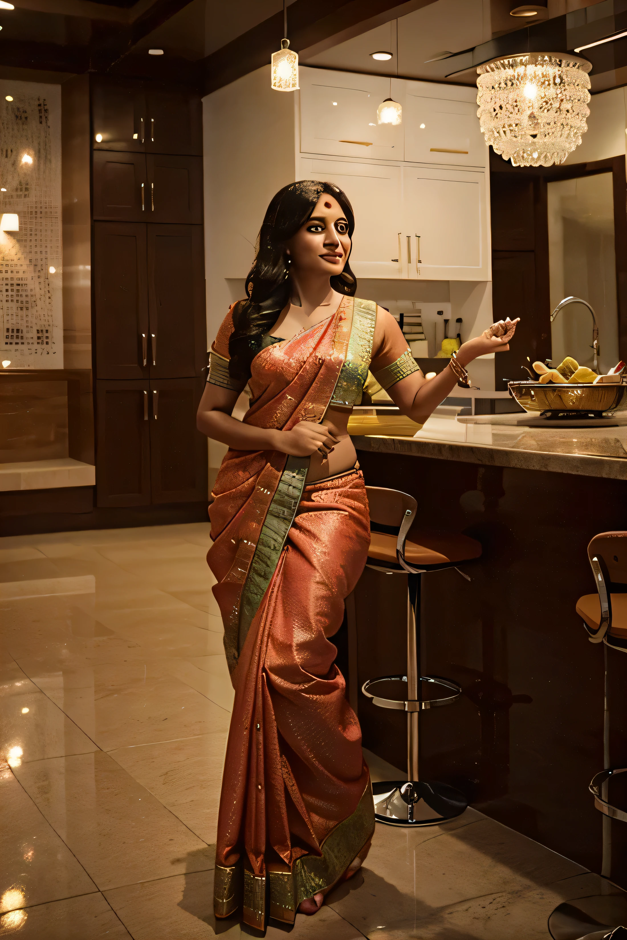 In the heart of this culinary symphony stands Priya, a 28-year-old Indian woman. Her vibrant saree twirls with each confident step, its rich colours mirroring the spices she expertly blends