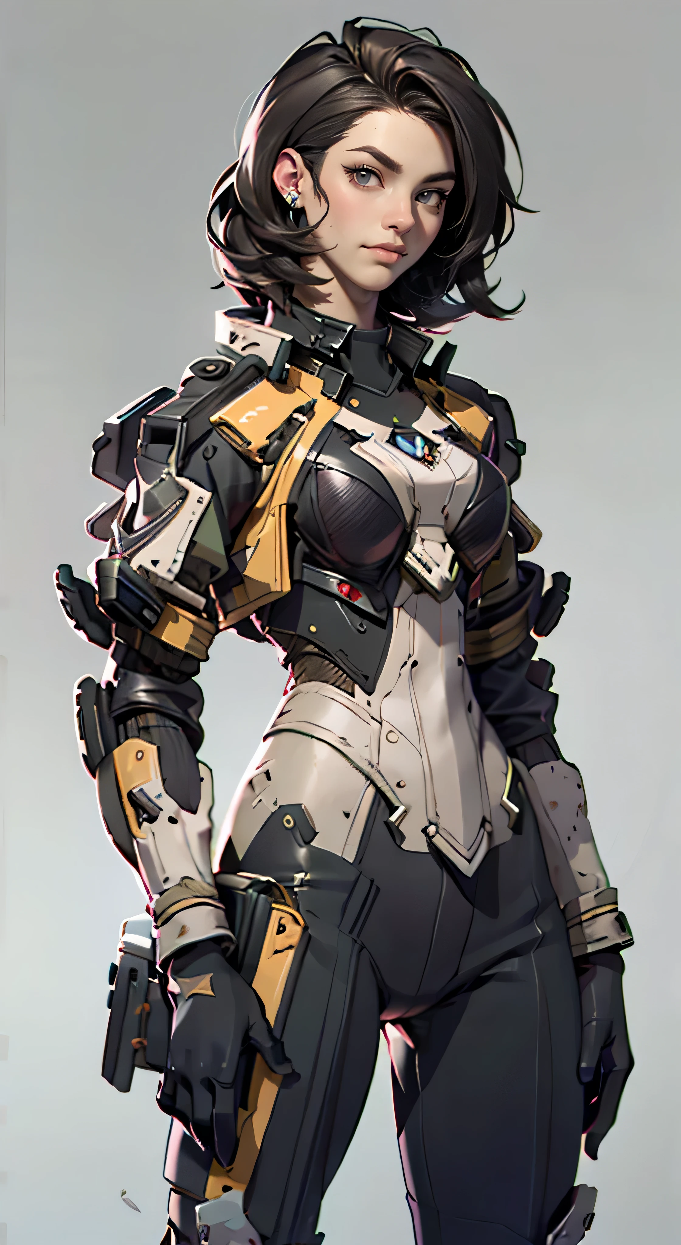 11:23(((Best quality: 1.4))),(Unbeatable masterpiece), (hyper HD),(Hyper-realistic 8k CG)、(of clothes'University teacher'don't show your waist)(dark colored hair) ((( body))), (((1 girl in))), 25-year-old American soldier with perfect body,,Beautiful and well groomed face,muscular body:1.2,detailed solid color jacket, (Pictures from head to thighs), Complex equipment, Dark Green,long trousers,Close-fitting clothes are dark,With white stars and off-white stripes,,,,,Metal electronic parts for armor, Poison tattoos )