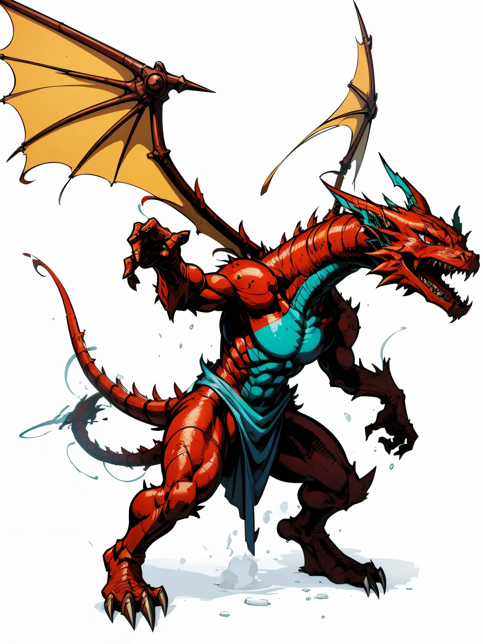 a young humanoid red dragon flying, Background Story,white Background Story