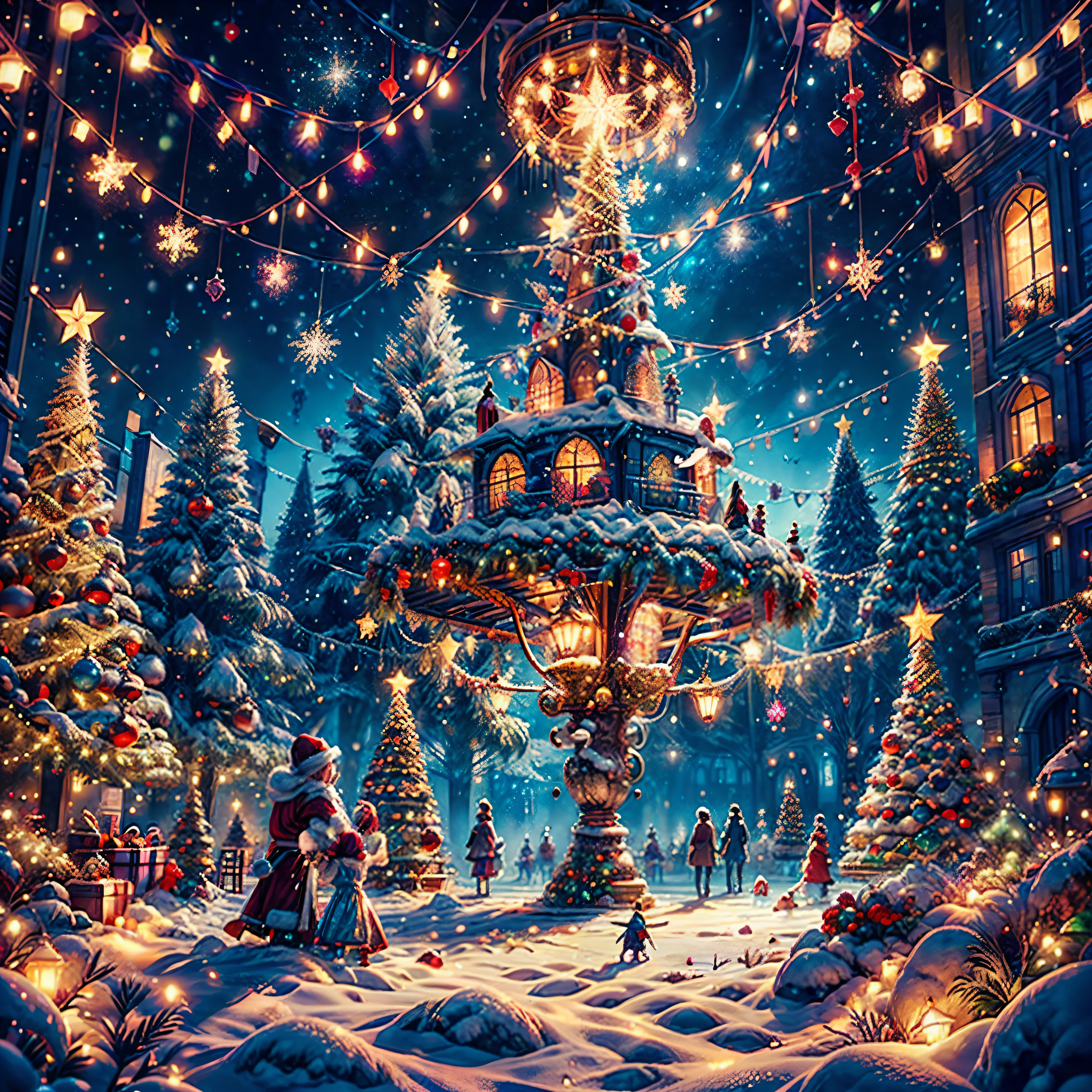 (((Vector illustration style))),Vibrant colors, magical ambiance, Whimsical, Sparkling, Fantasy Christmas World,vibrant with colors, vivd colour, Magical atmosphere, Whimsical, Sparkling,Fantasy Christmas World,Inside the Christmas mall,The huge Christmas tree hung with lights、pompon、Christmas socks,Christmas pendants,Piles of gifts placed under the tree。A young couple and a admire the Christmas decorations in the mall,Surrounded by performers in Santa Claus costumes and Santa Claus statues。The Christmas mall like a fairy tale world,full of magic, (Ghibli-like colours, pov, first-person view, accurate, anatomically correct, super detail, high details, high quality, award winning, best quality) 🎈🍦🍹❤🔆🕡(😘👩🎀👗⚜👒🥿👡🩲💅)🎪🎢🎡🎠 ultra_high-def ultra_Photo-realistic optimal ultra_high-quality opengl-shaders ultra_high-details accurate reflex ultra_high-res perfection volumetric lightning improved Octane_rendues UHD XT3 DSLR HDR 3dcg shadow analogiques extatiques symmetrical beholder sundrop Cinematic_sunlight UnrealEngine5 Ultra Masterpiece deep path Equirectangular_360 varied multi etc. --s 1000 --c 20 --q 20
