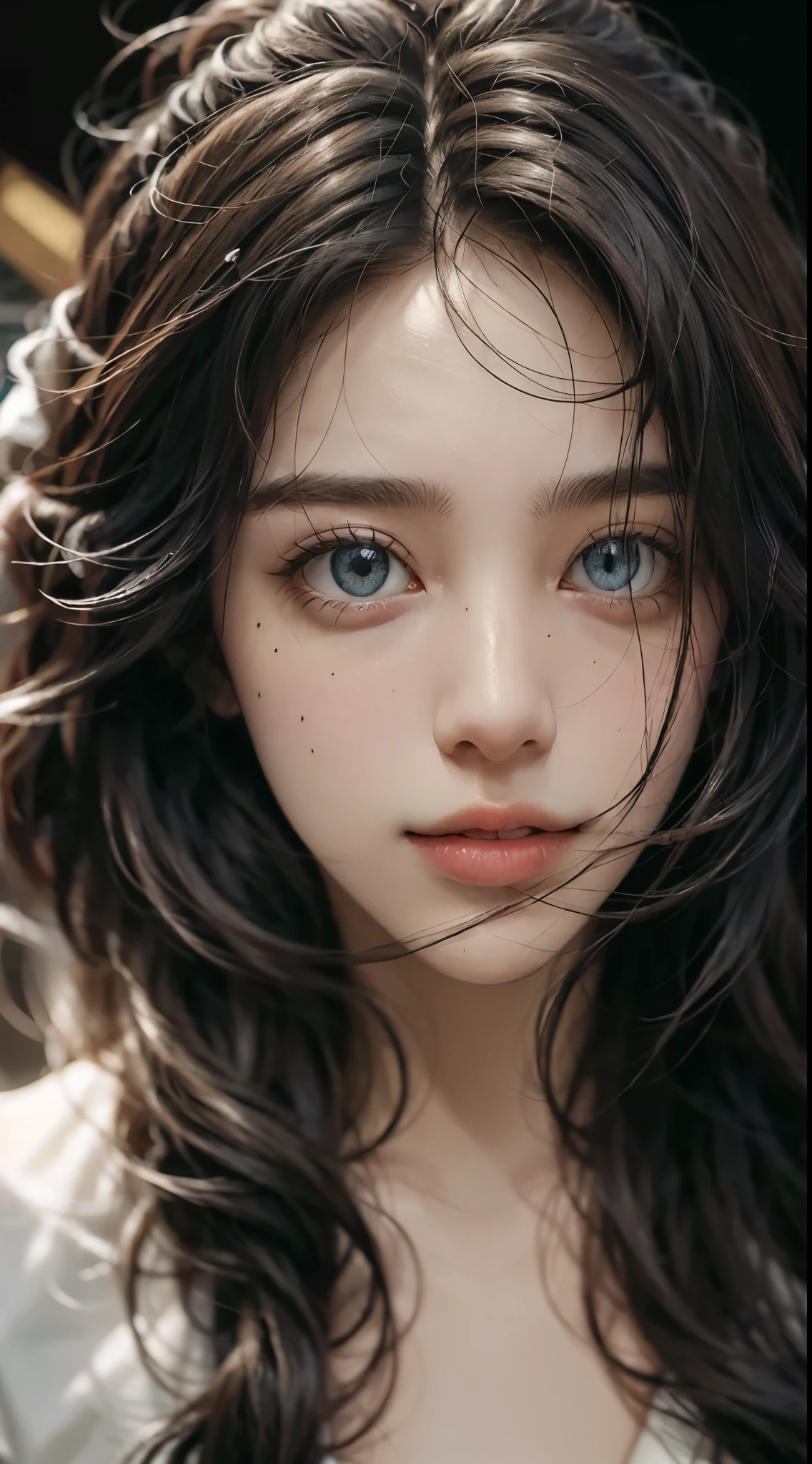 Best Quality, masutepiece, 超A high resolution, (Photorealistic:1.4), Raw photo, 1girl in, off shoulders, long pony hair, Indoor, Summer noon,Detailed eyes,(realisticeyes),delicated face,realskin,detailed hairs,Detailed skin,Beautiful face,