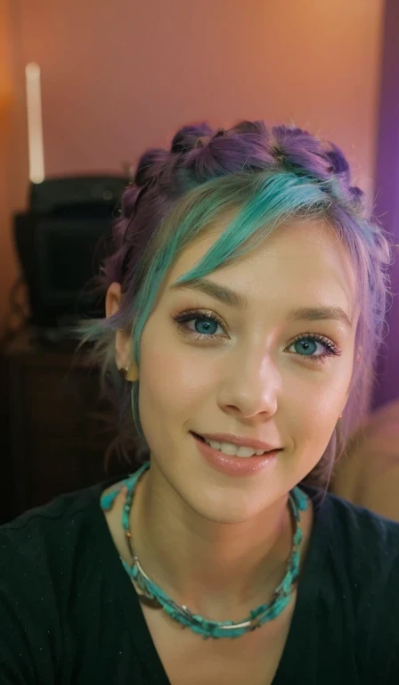 beautiful hairstyle, purple hair
