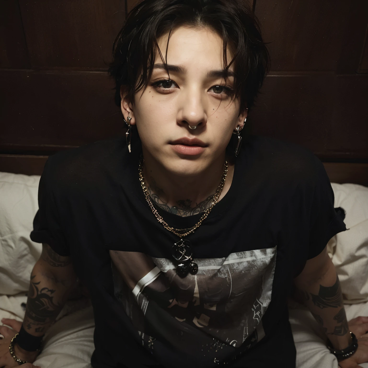 Jungkook com piercings e piercings sentado em uma cama, Jungkook, Jungkook, Jeon Jungkook, Hyung Jungkook, Jungkook, Jeon, Hyung Jungkook Jeon, JK Hyung, inspirado em Jungkook, Hyung - JK, Hyung-Jungkook, Artista coreano, Jungkook, Jeon, Jeon Jungkook.