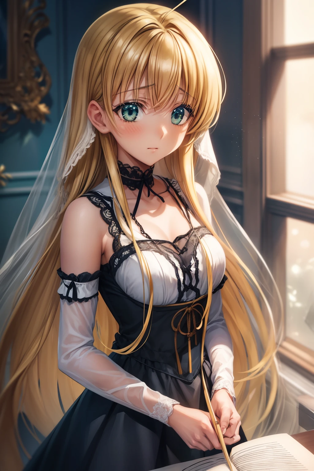 Chica anime con cabello largo y rubio y un vestido blanco y negro, Chica rubia de anime con cabello largo, Marisa Kirisame, Chica anime con pelo largo, Anime CG soft art, Chica de anime con disfraz de sirvienta, Loli en vestido, Anime visual de una chica linda, Chica anime con un vestido negro, Personaje femenino de anime, Lolish, Chica de anime Gothic Maiden A girl tied with Shibari ropes., sentirse avergonzado y sonrojado, en estado vulnerable y expuesto. Las cuerdas son intrincadas y bellamente entrelazadas alrededor de su cuerpo., accentuating its curves and highlighting the artistic aspect of the scene. The lighting is soft, Proyectando sombras suaves, creating an intimate atmosphere and. The colors are muted and warm, con un enfoque en tonos tierra, Improve overall aesthetics. His facial expression shows a mix of shyness and vulnerability.., con ojos detallados y labios ligeramente entreabiertos, convey a sense of longing and anticipation. The texture of the artwork is reminiscent of a fine pencil drawing., with delicate lines and shading, capturar los intrincados detalles de the ropes and the girl's skin. The artwork is of the highest quality, with ultra-detailed craftsmanship and photorealistic rendering, showing the artist&#39;s skill and attention to detail. A girl tied with Shibari ropes., sentirse avergonzado y sonrojado, en estado vulnerable y expuesto. Las cuerdas son intrincadas y bellamente entrelazadas alrededor de su cuerpo., accentuating its curves and highlighting the artistic aspect of the scene. The lighting is soft, Proyectando sombras suaves, creating an intimate atmosphere and. The colors are muted and warm, con un enfoque en tonos tierra, Improve overall aesthetics. His facial expression shows a mix of shyness and vulnerability.., con ojos detallados y labios ligeramente entreabiertos, convey a sense of longing and anticipation. The texture of the artwork is reminiscent of a fine pencil drawing., with delicate lines and shading, capturar lo