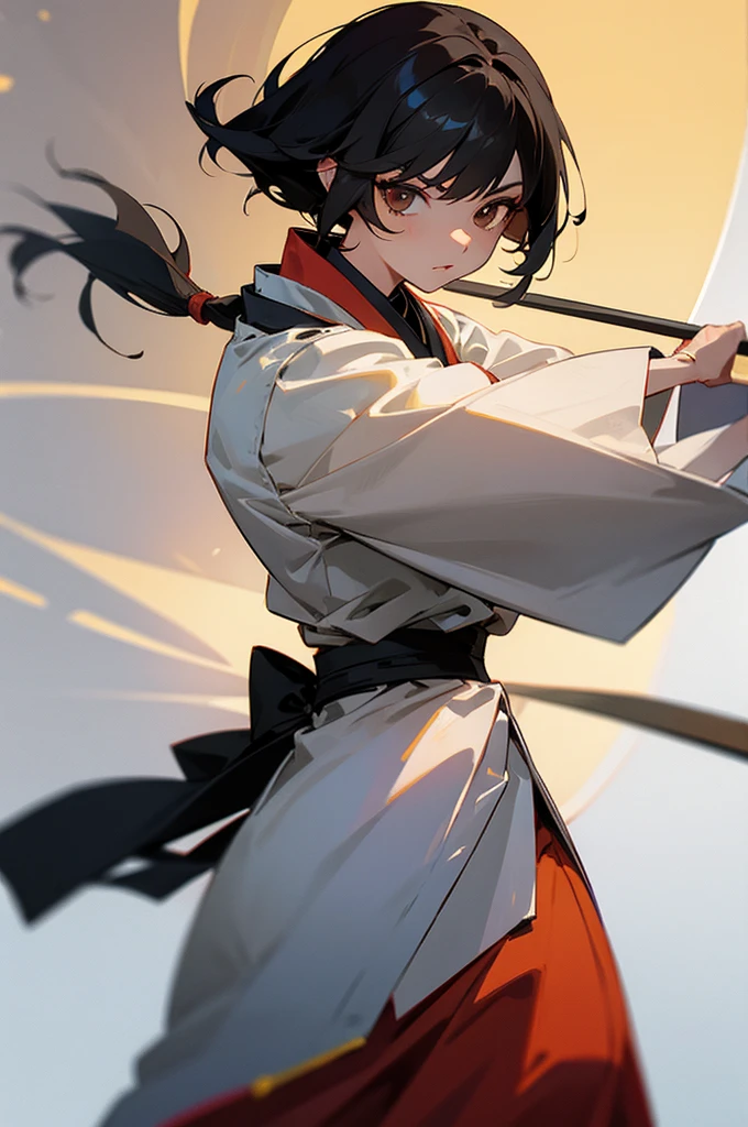 A Female martial artist with black hair and brown eyes